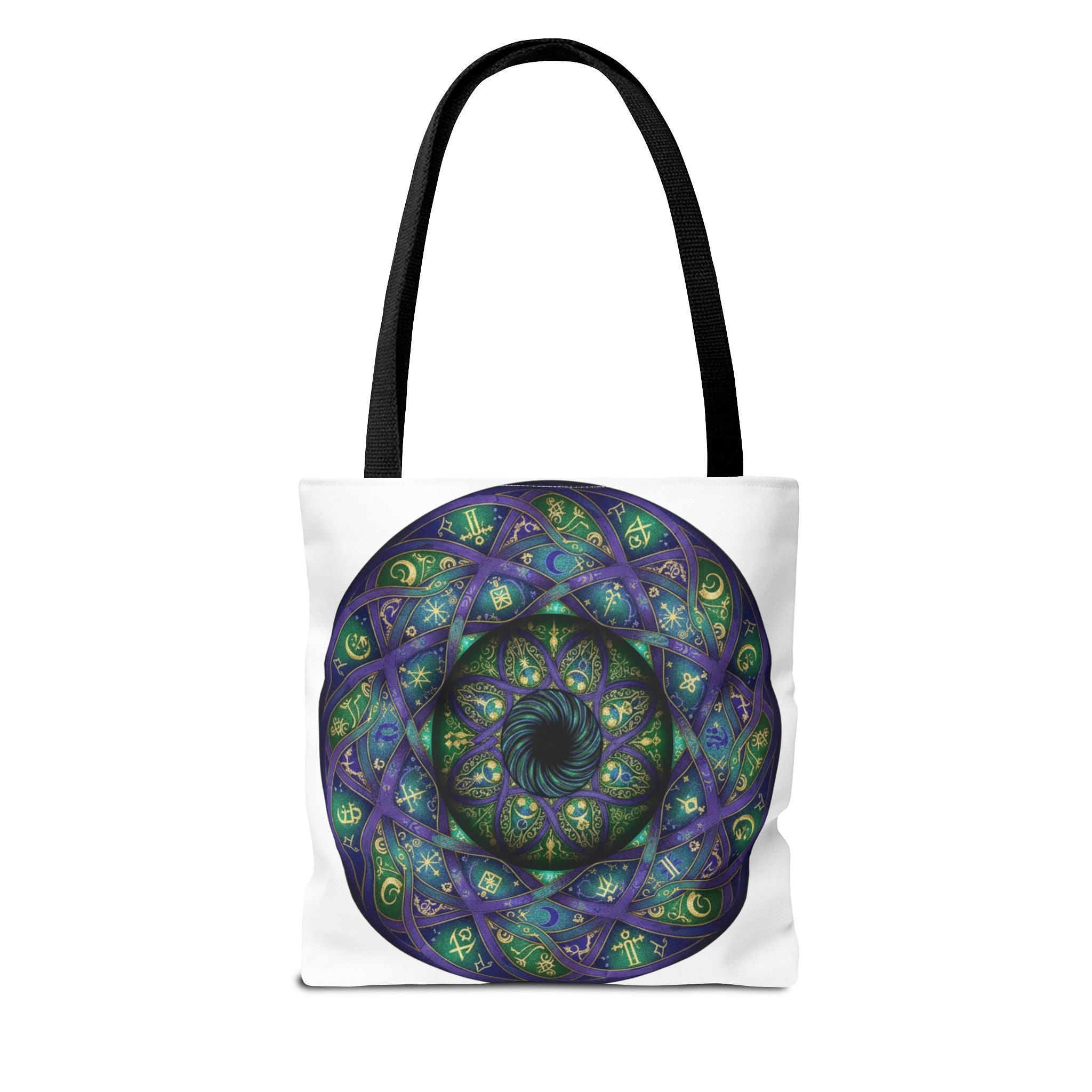 Mystic Mandala Tote Bag — Purple Green Spiral All-Over Print