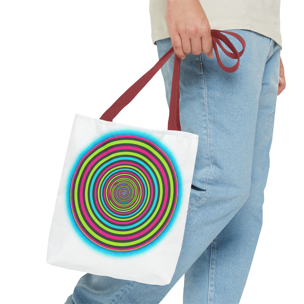 Psychedelic Spiral Tote Bag — Colorful Vortex All-Over Print Tote
