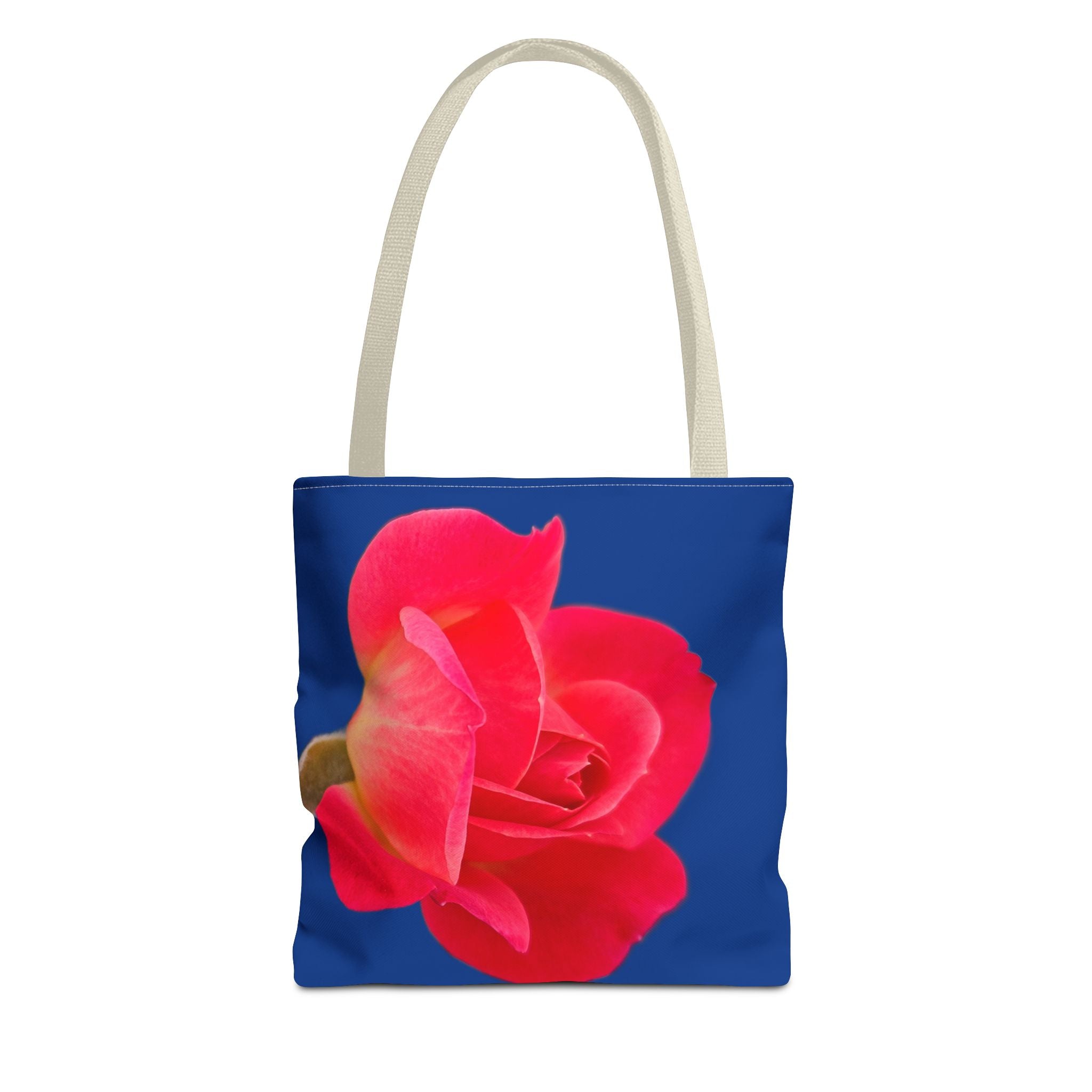 Pink Rose Floral Tote Bag – Vibrant Blue Background AOP