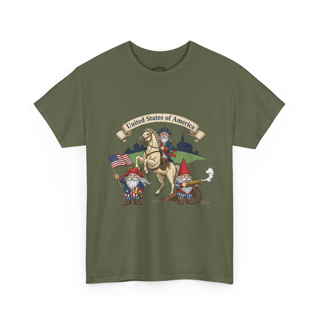 Patriotic Gnome & Horse Tee — "United States of America" Graphic T-Shirt