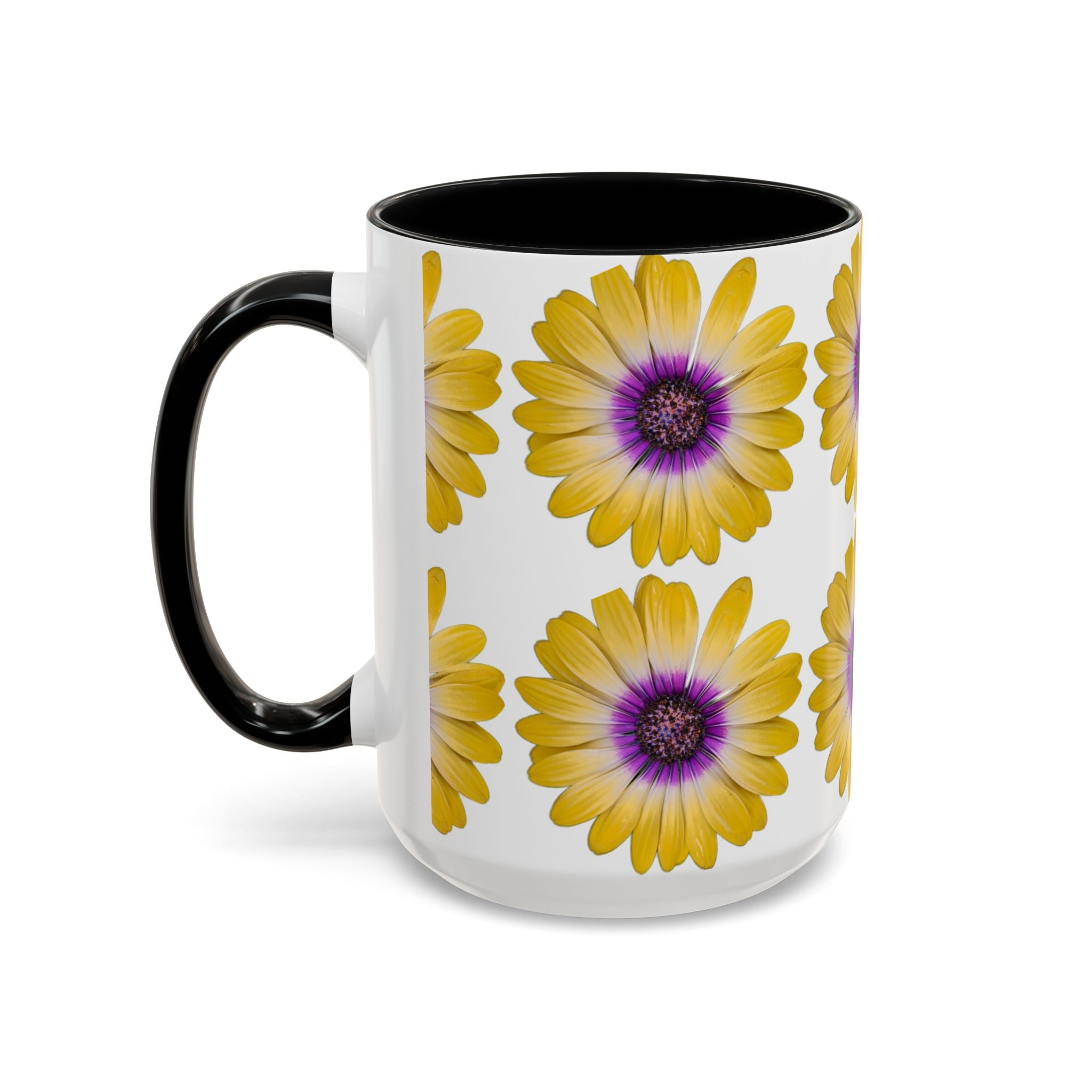 Yellow Purple Daisy Accent Coffee Mug – Floral Pattern 11/15oz