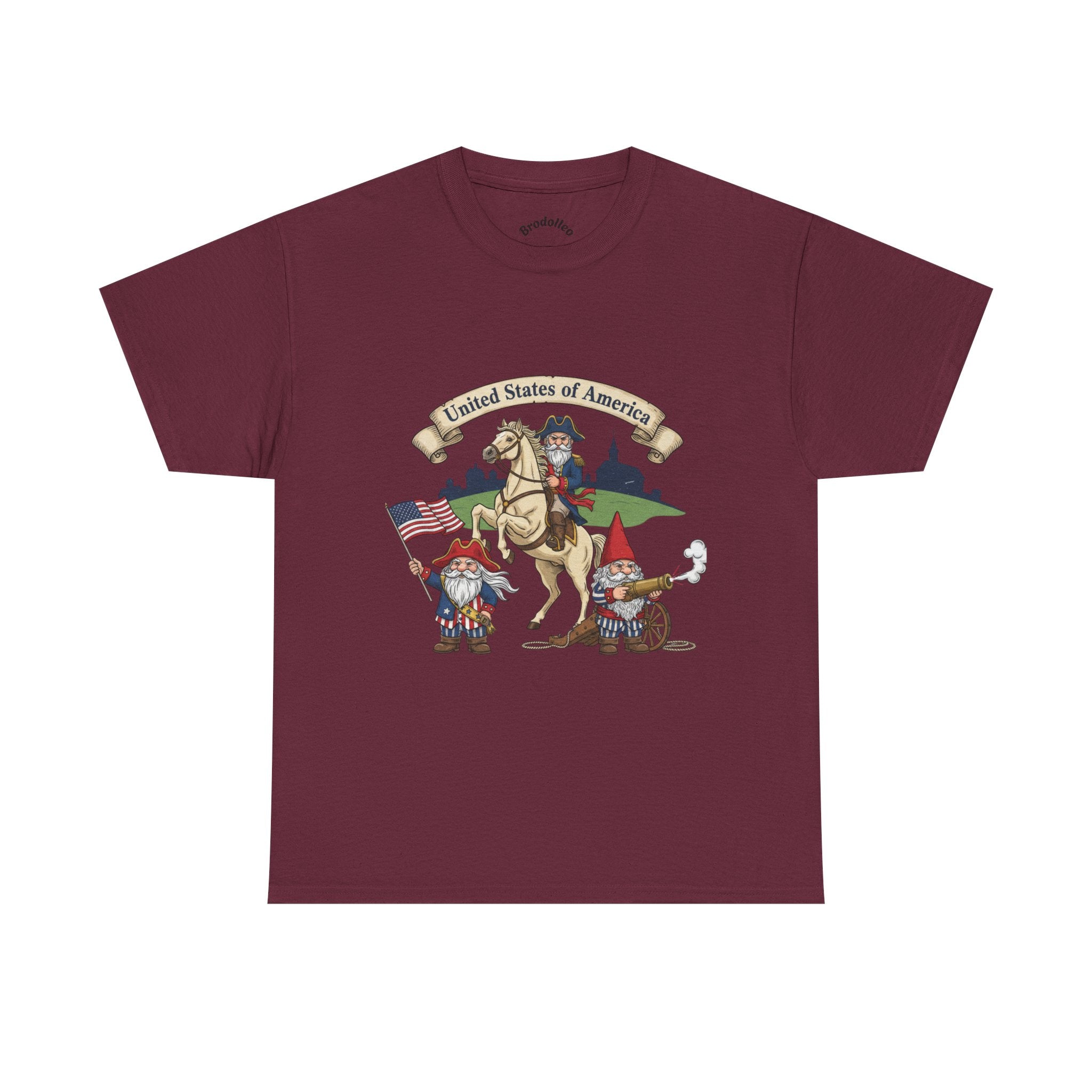 Patriotic Gnome & Horse Tee — "United States of America" Graphic T-Shirt