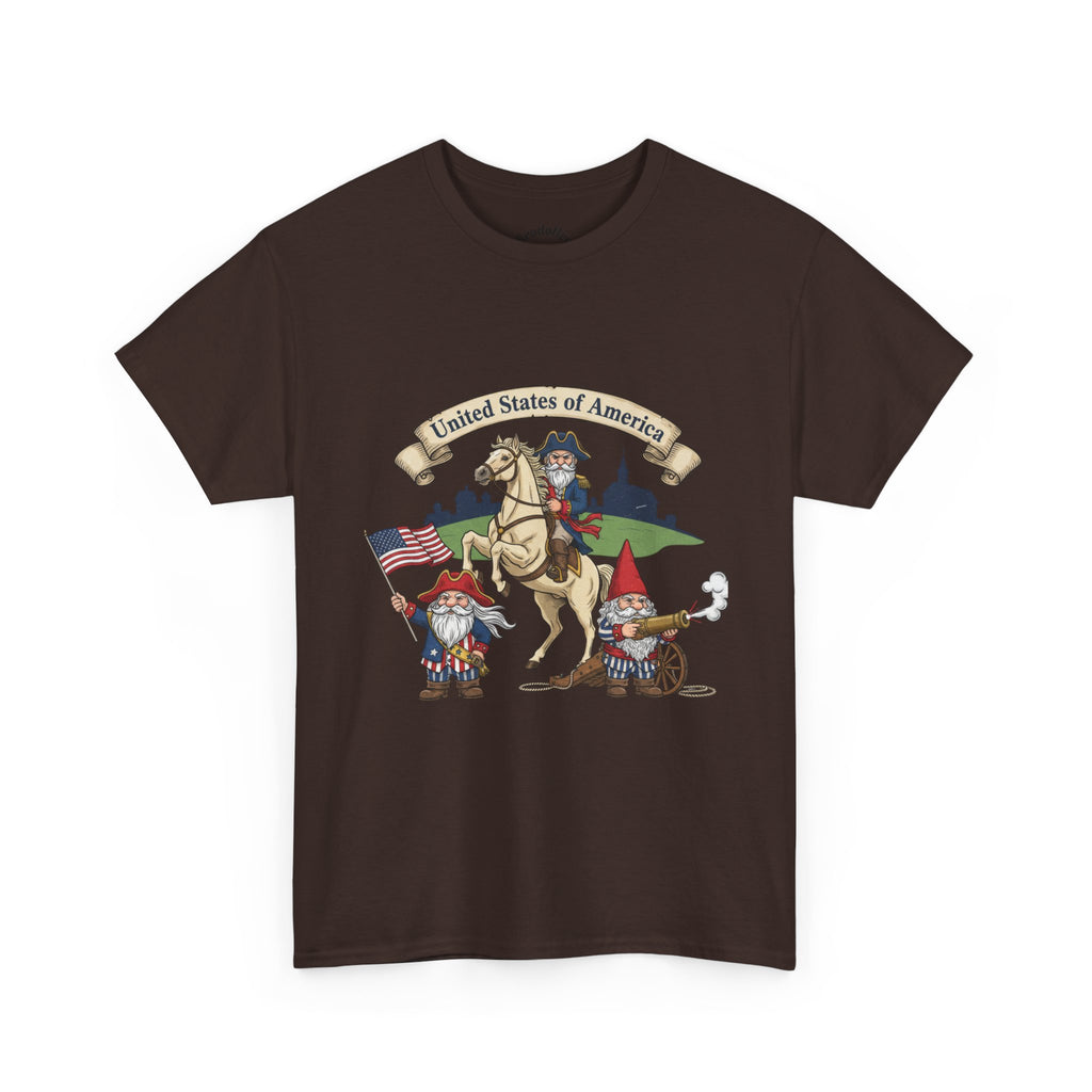 Patriotic Gnome & Horse Tee — "United States of America" Graphic T-Shirt