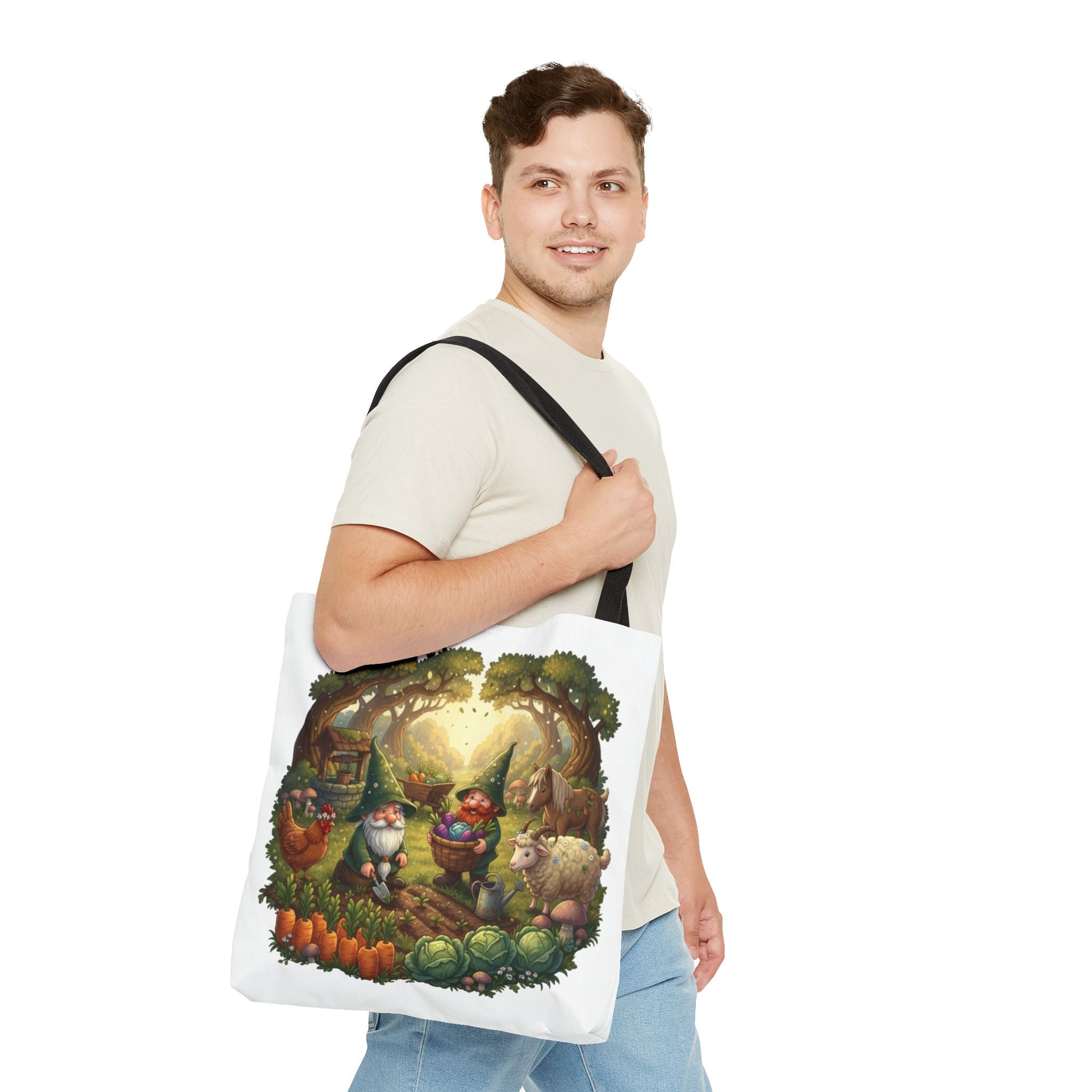 Gnome Garden Tote Bag — Whimsical Woodland Market Illustration