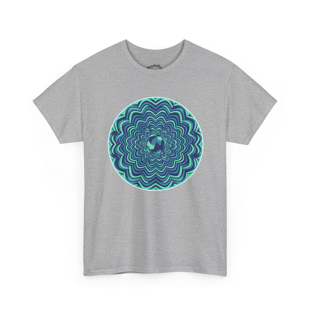 Psychedelic Mandala Tee — Blue Green Optical Spiral T-Shirt