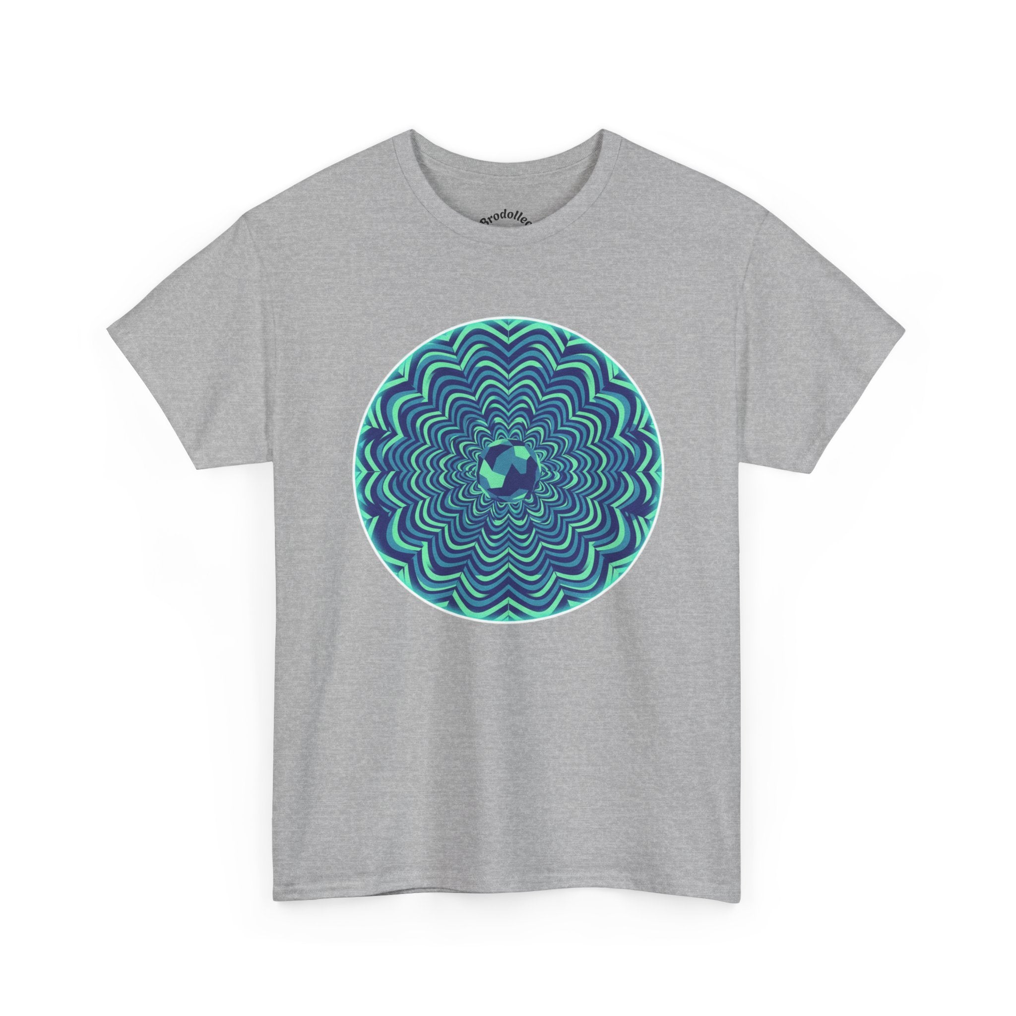 Psychedelic Mandala Tee — Blue Green Optical Spiral T-Shirt