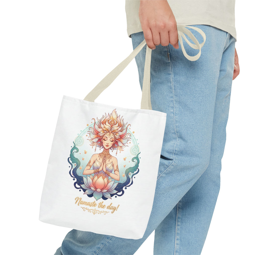 Yoga Lotus Tote Bag — "Namaste the day!" Meditation Canvas Tote