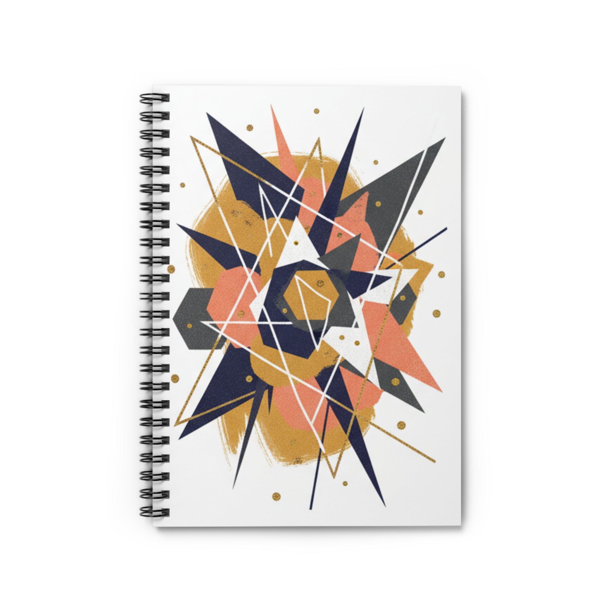 Abstract Geometric Spiral Notebook – Modern Coral & Navy Art Journal (Ruled)