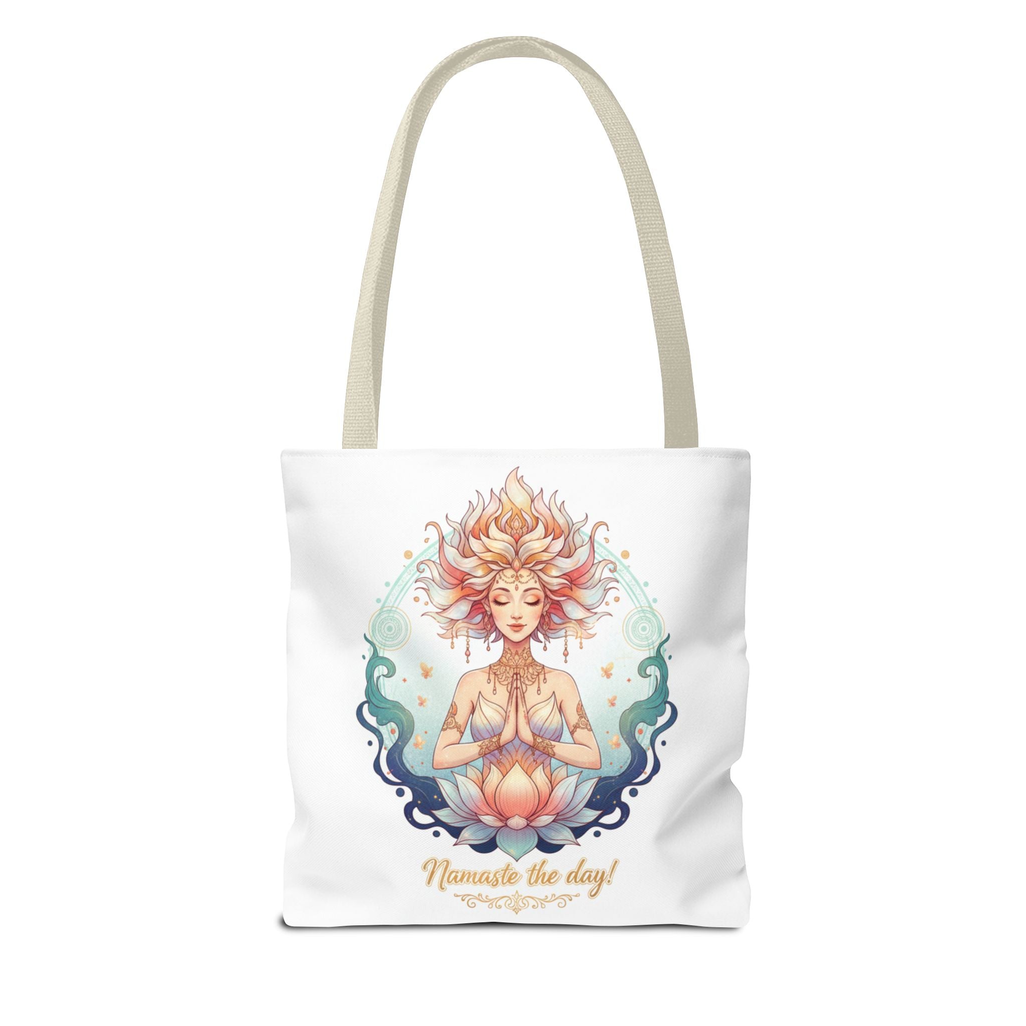Yoga Lotus Tote Bag — "Namaste the day!" Meditation Canvas Tote