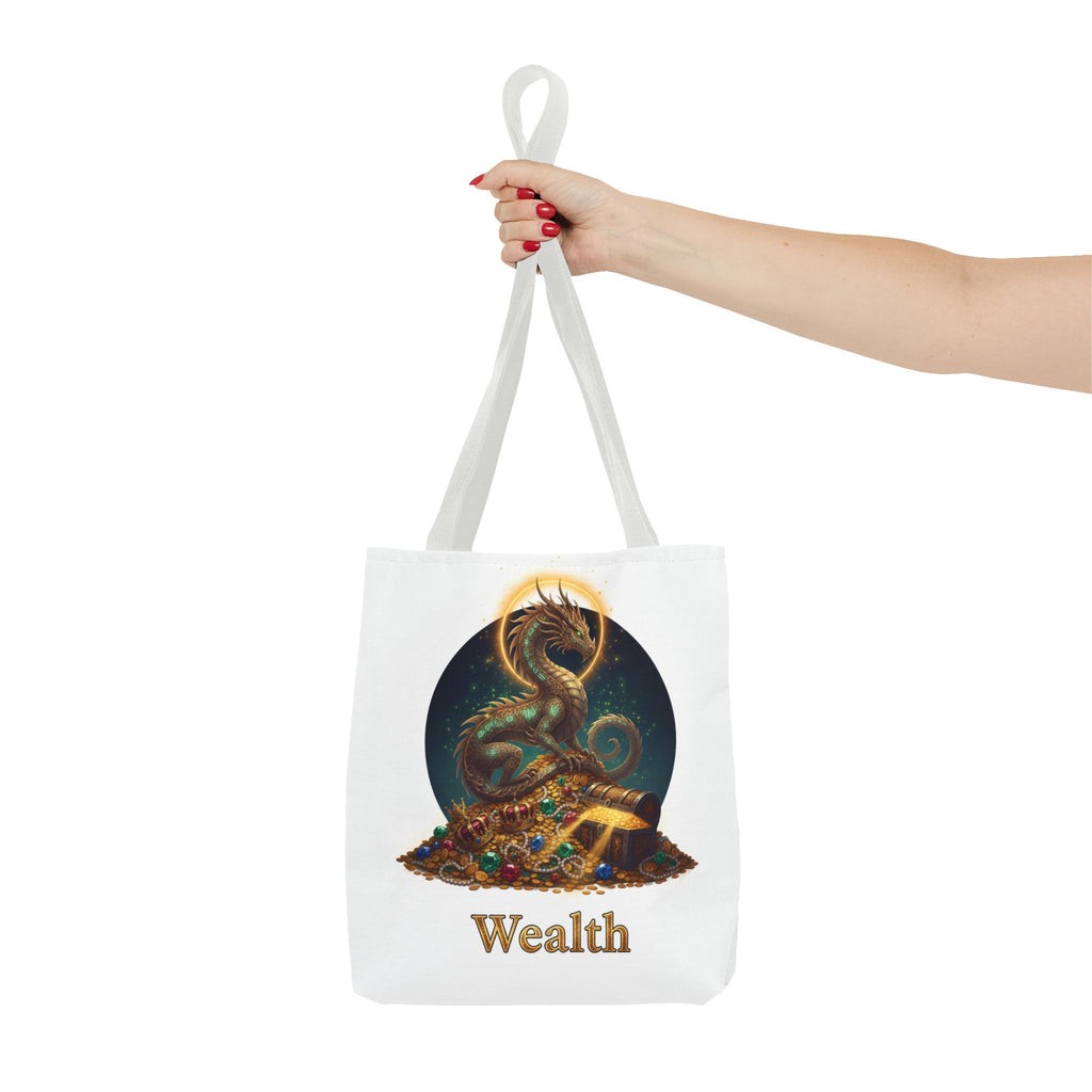 Wealth Dragon Tote Bag — Fantasy Dragon Treasure Illustration Tote