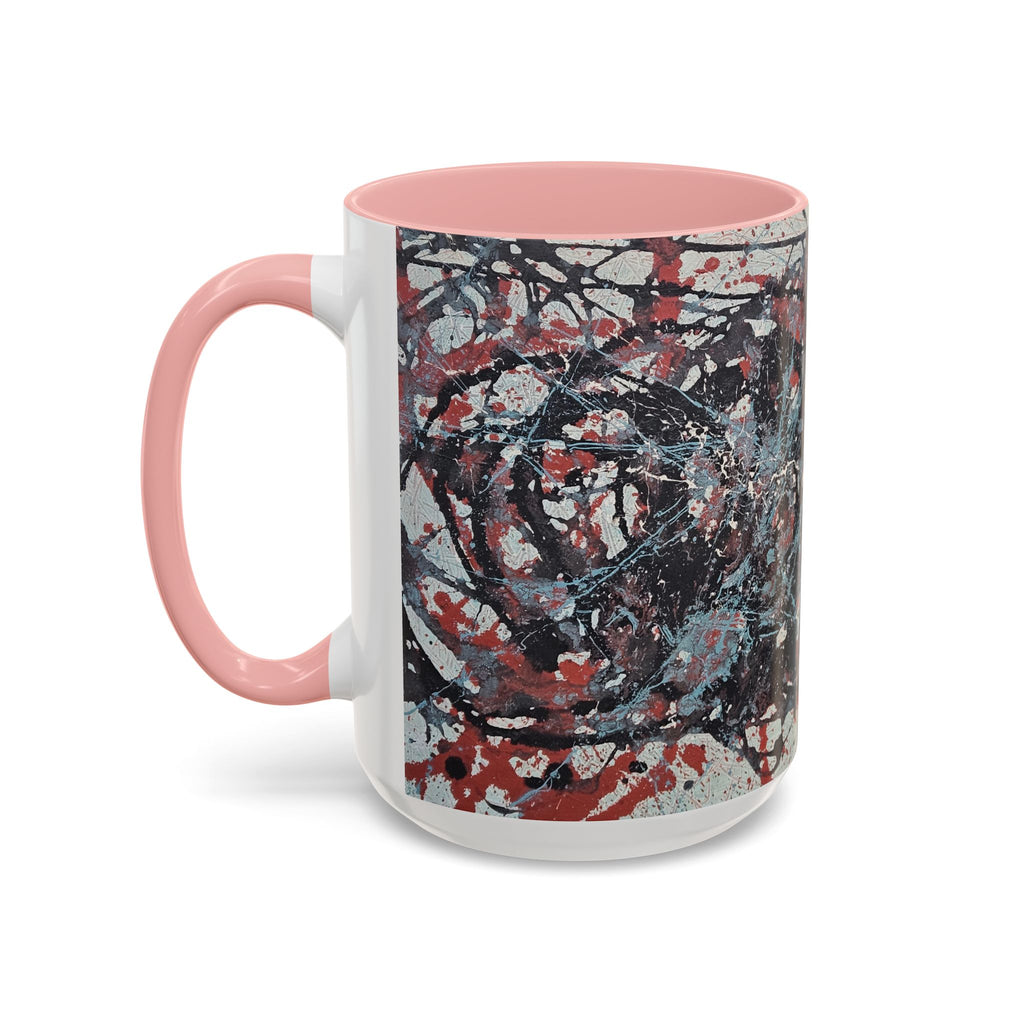 Abstract Splatter Accent Coffee Mug — Red, Black & White Artistic Design (11/15oz)