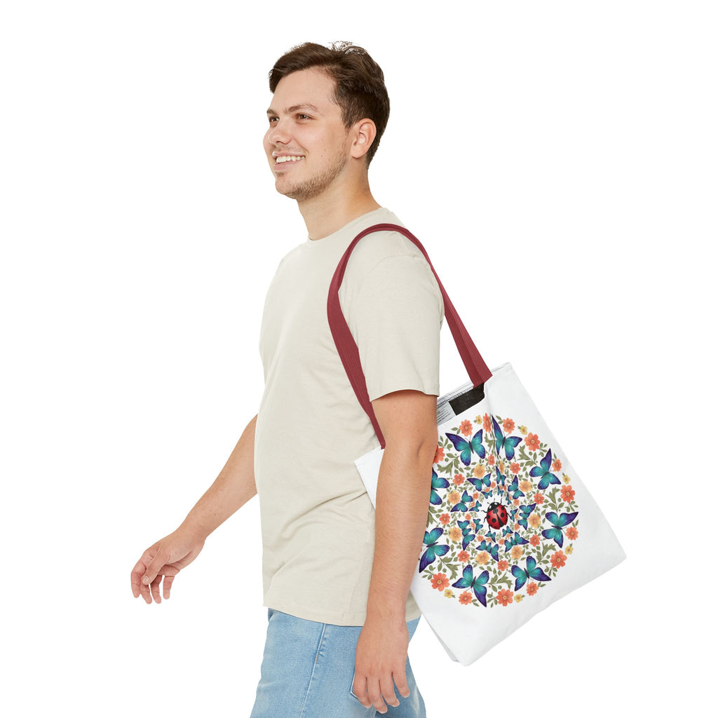 Butterfly & Ladybug Floral Tote Bag – Boho Mandala AOP Beach & Market Bag