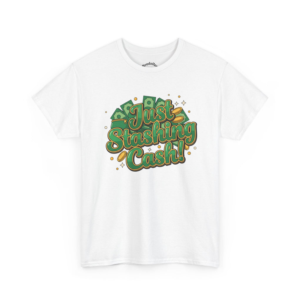T‑Shirt — “Just Stashing Cash!” Retro Script Money Graphic Tee