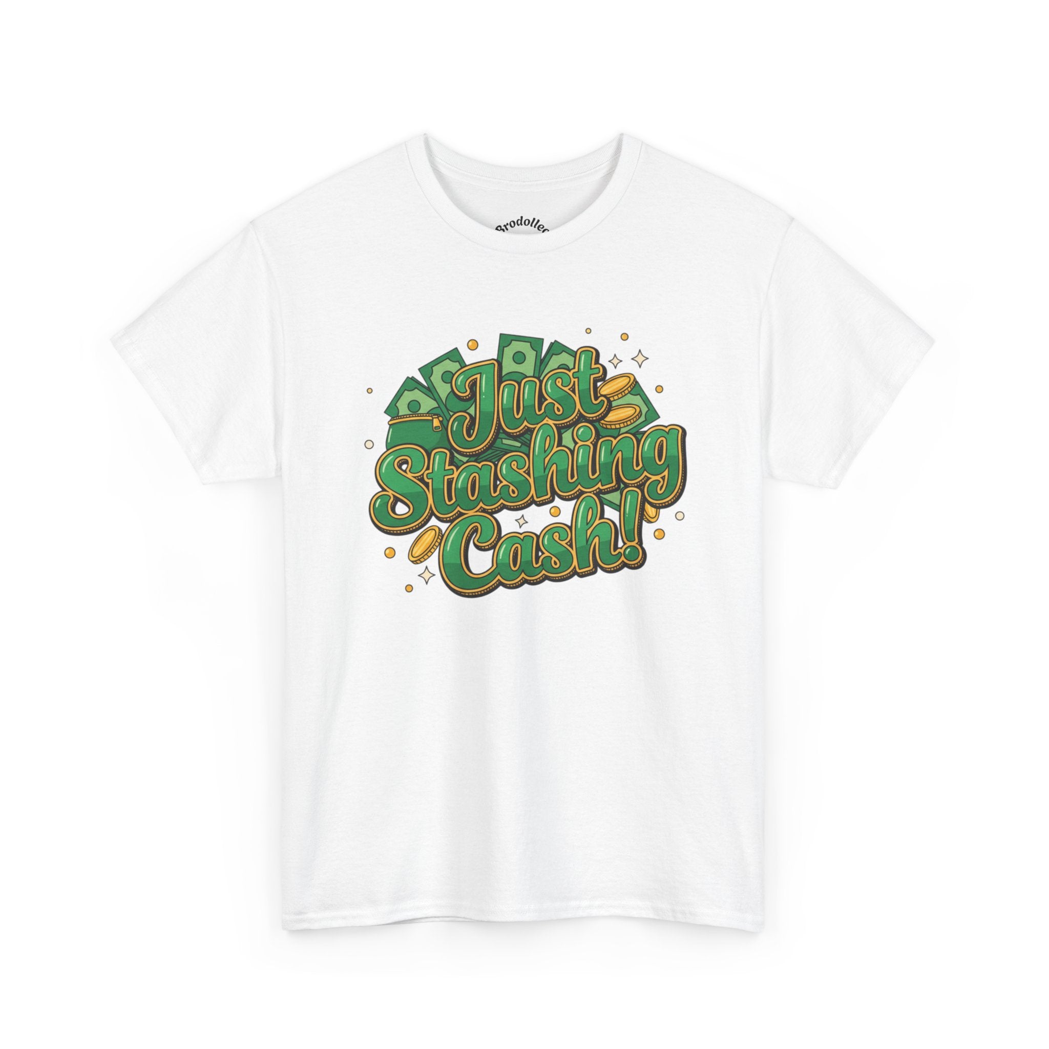 T‑Shirt — “Just Stashing Cash!” Retro Script Money Graphic Tee
