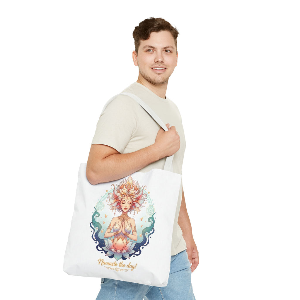 Yoga Lotus Tote Bag — "Namaste the day!" Meditation Canvas Tote
