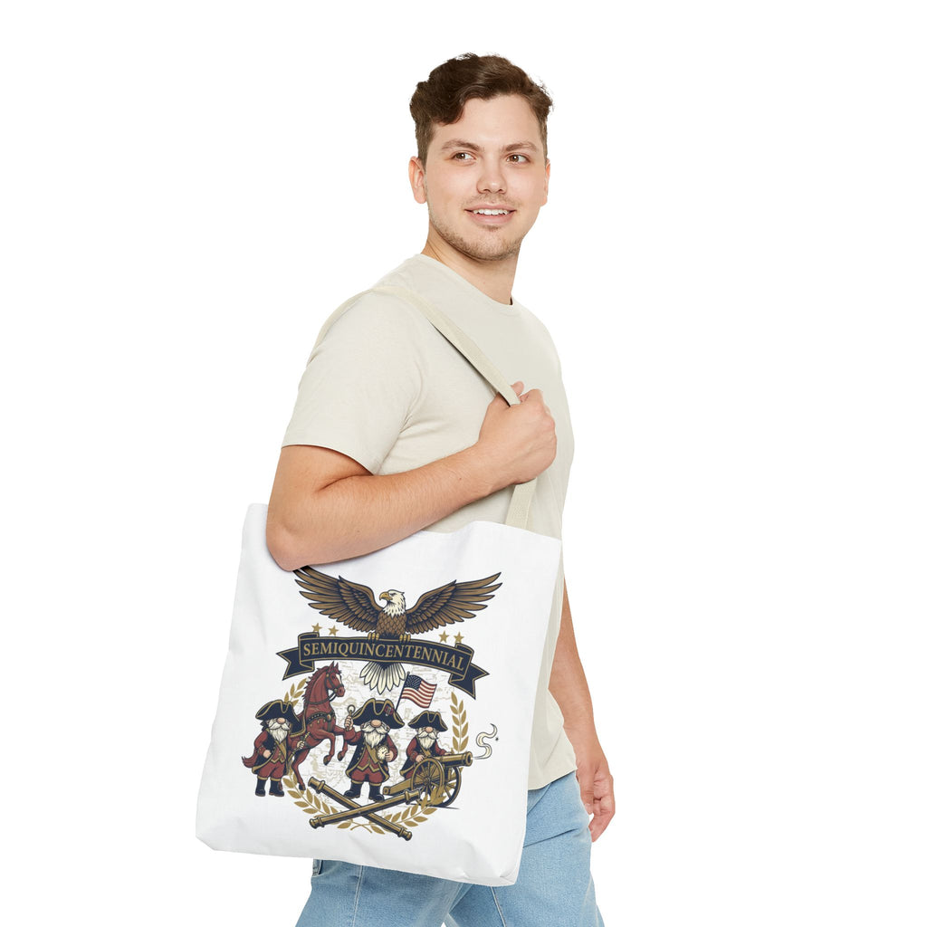 Semiquincentennial Patriotic Tote Bag — Eagle, Colonial Soldiers & Flags All-Over Print