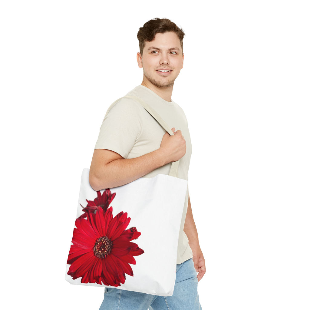 Red Gerbera Floral Tote Bag – Bright Daisy Print Canvas Tote