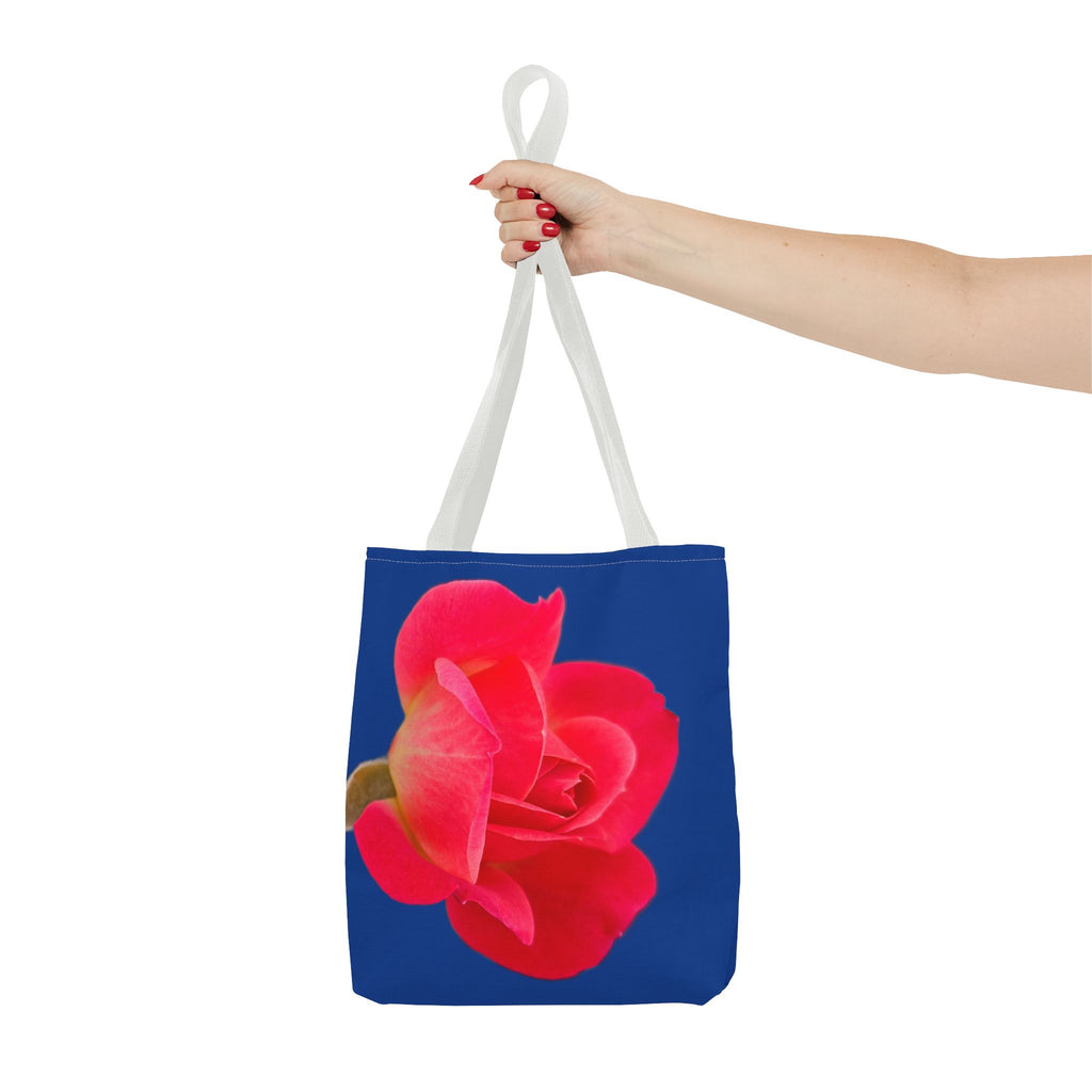 Pink Rose Floral Tote Bag – Vibrant Blue Background AOP