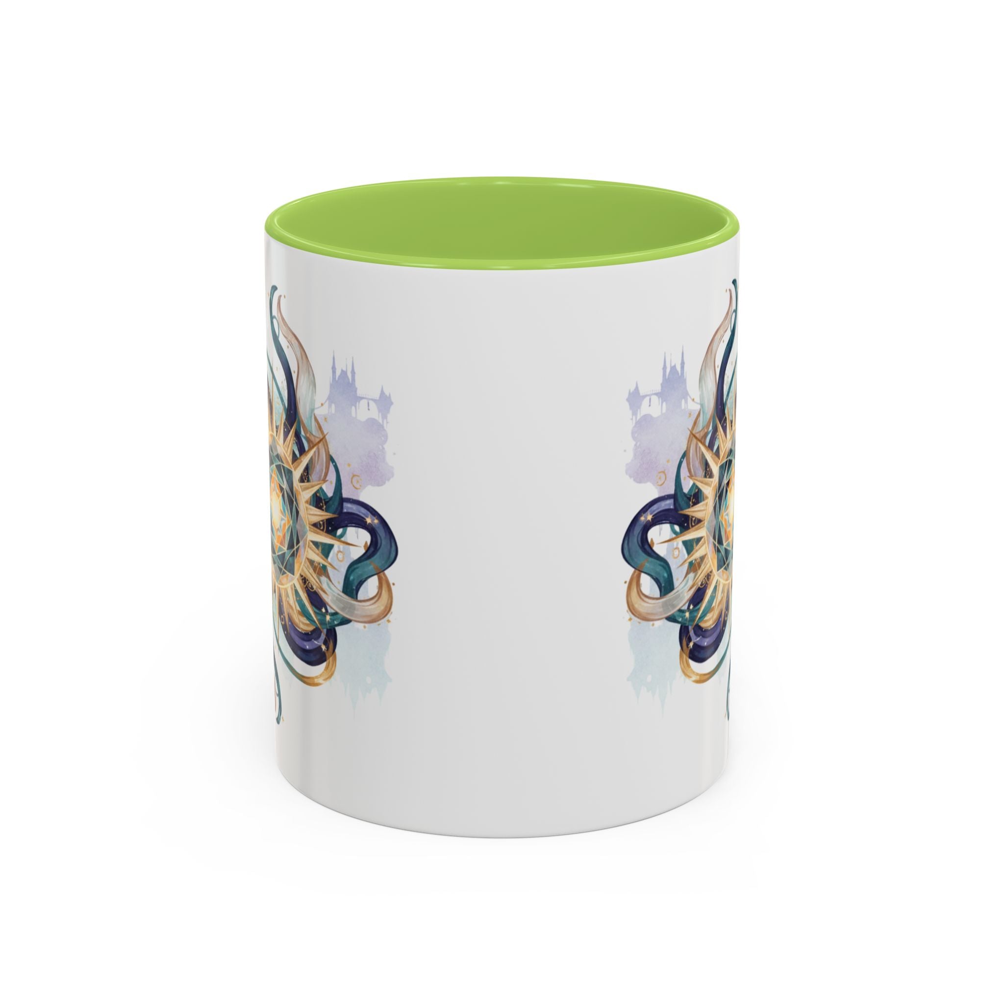 Celestial Nautilus Accent Coffee Mug — Ocean Sun Compass Art (11/15oz)