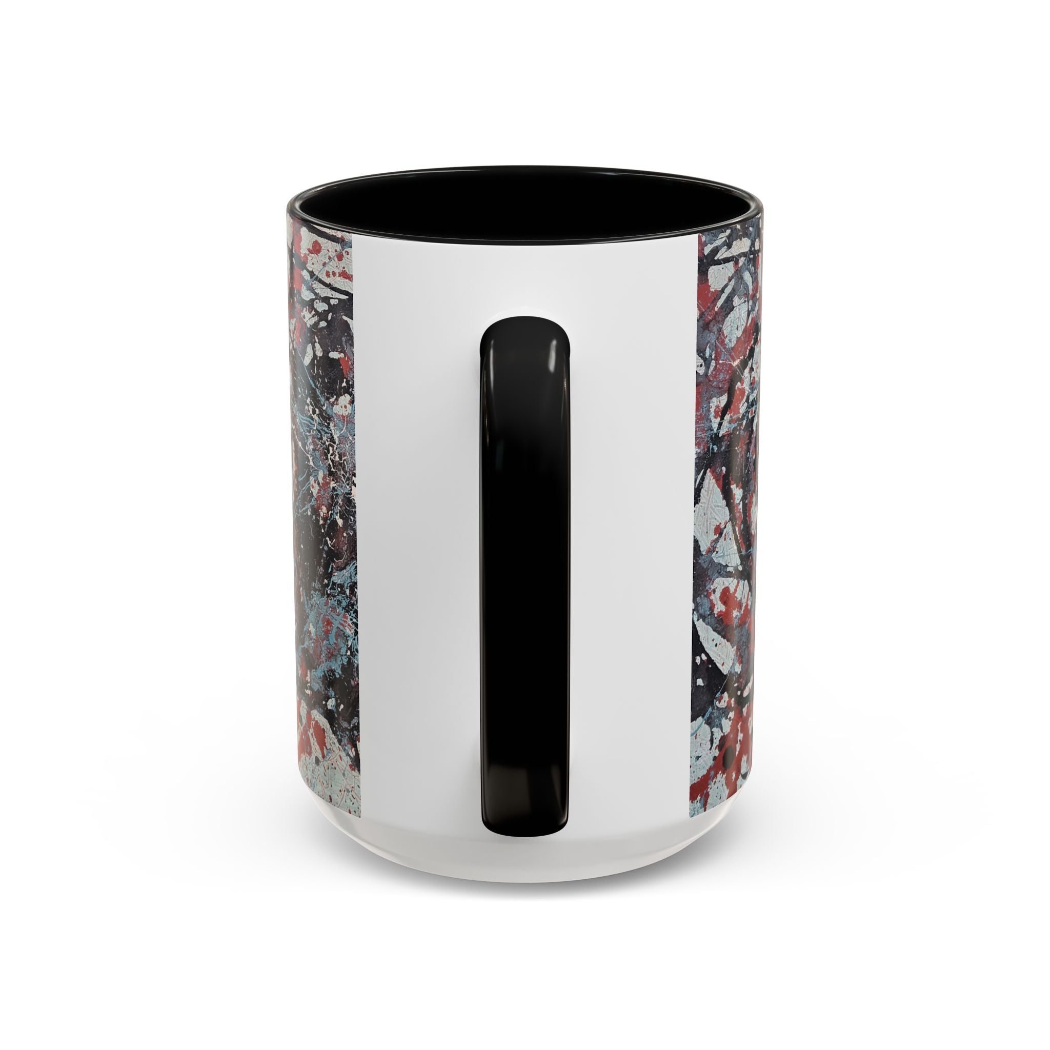 Abstract Splatter Accent Coffee Mug — Red, Black & White Artistic Design (11/15oz)