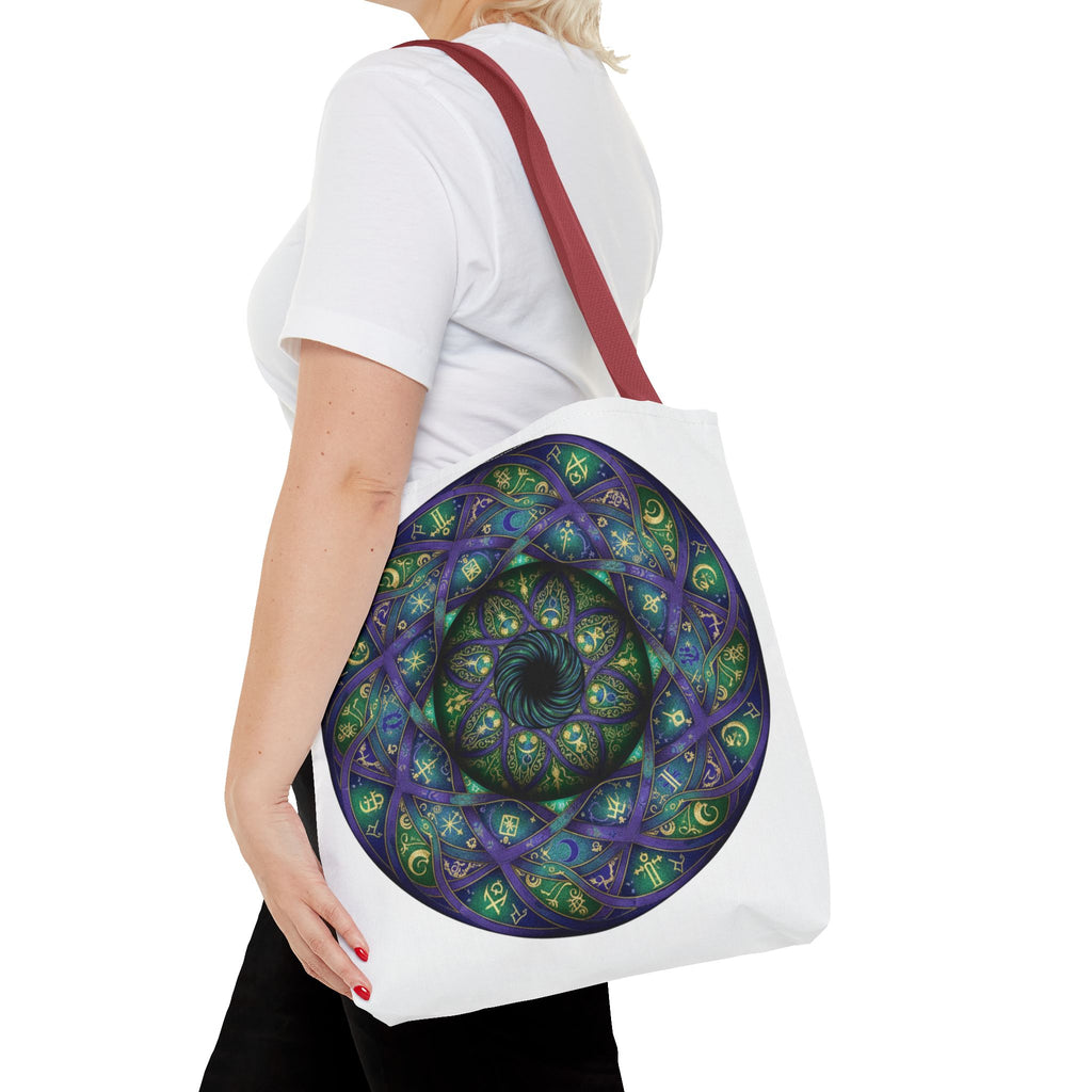 Mystic Mandala Tote Bag — Purple Green Spiral All-Over Print