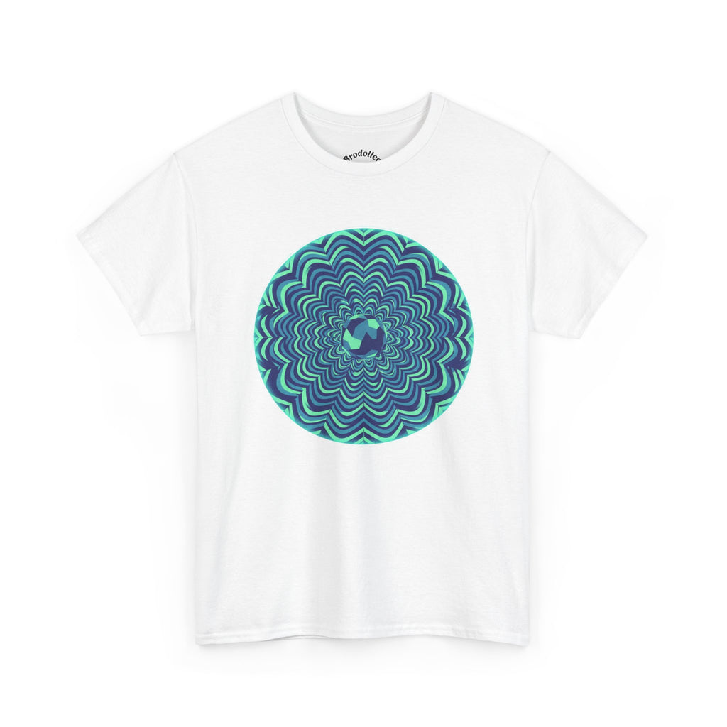 Psychedelic Mandala Tee — Blue Green Optical Spiral T-Shirt