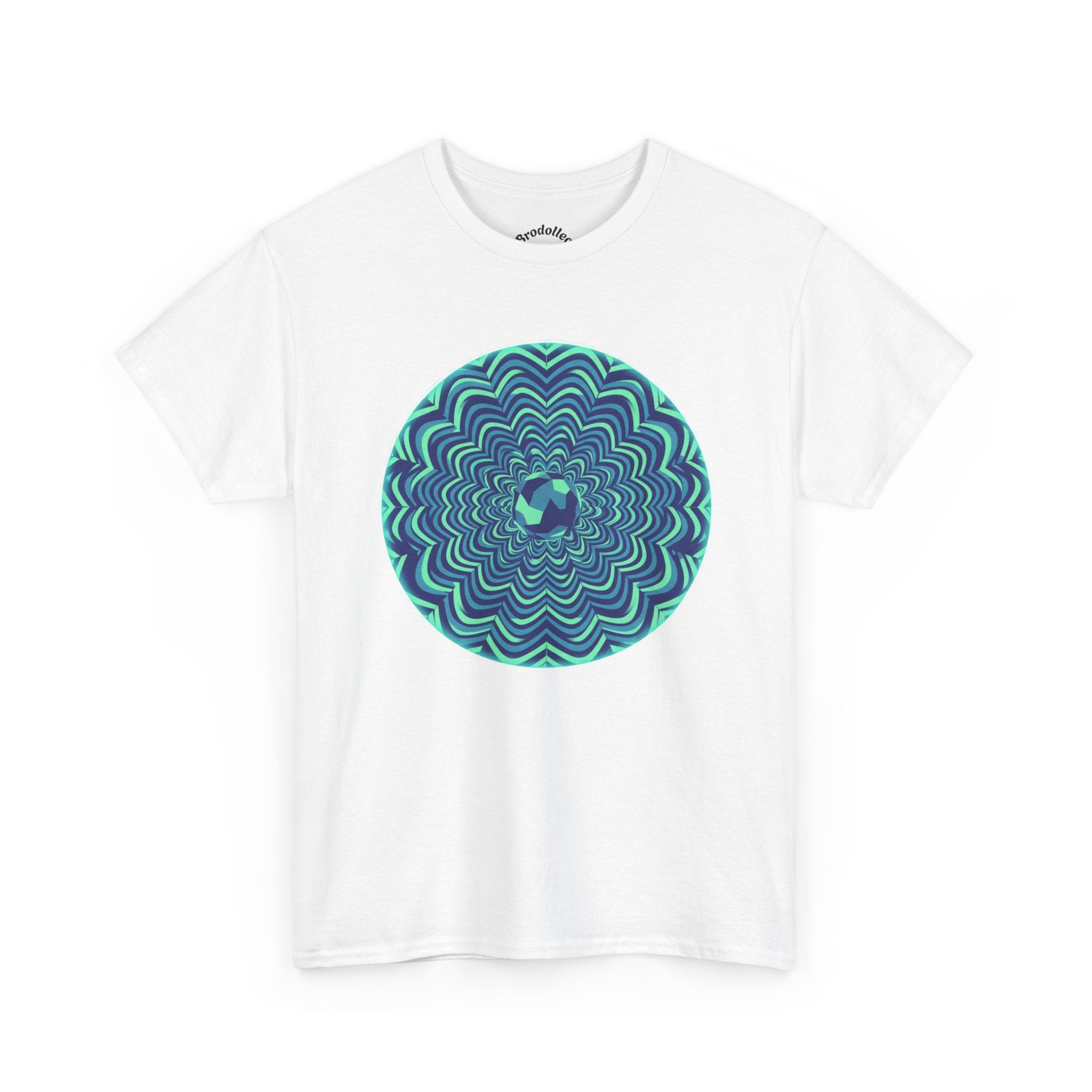 Psychedelic Mandala Tee — Blue Green Optical Spiral T-Shirt