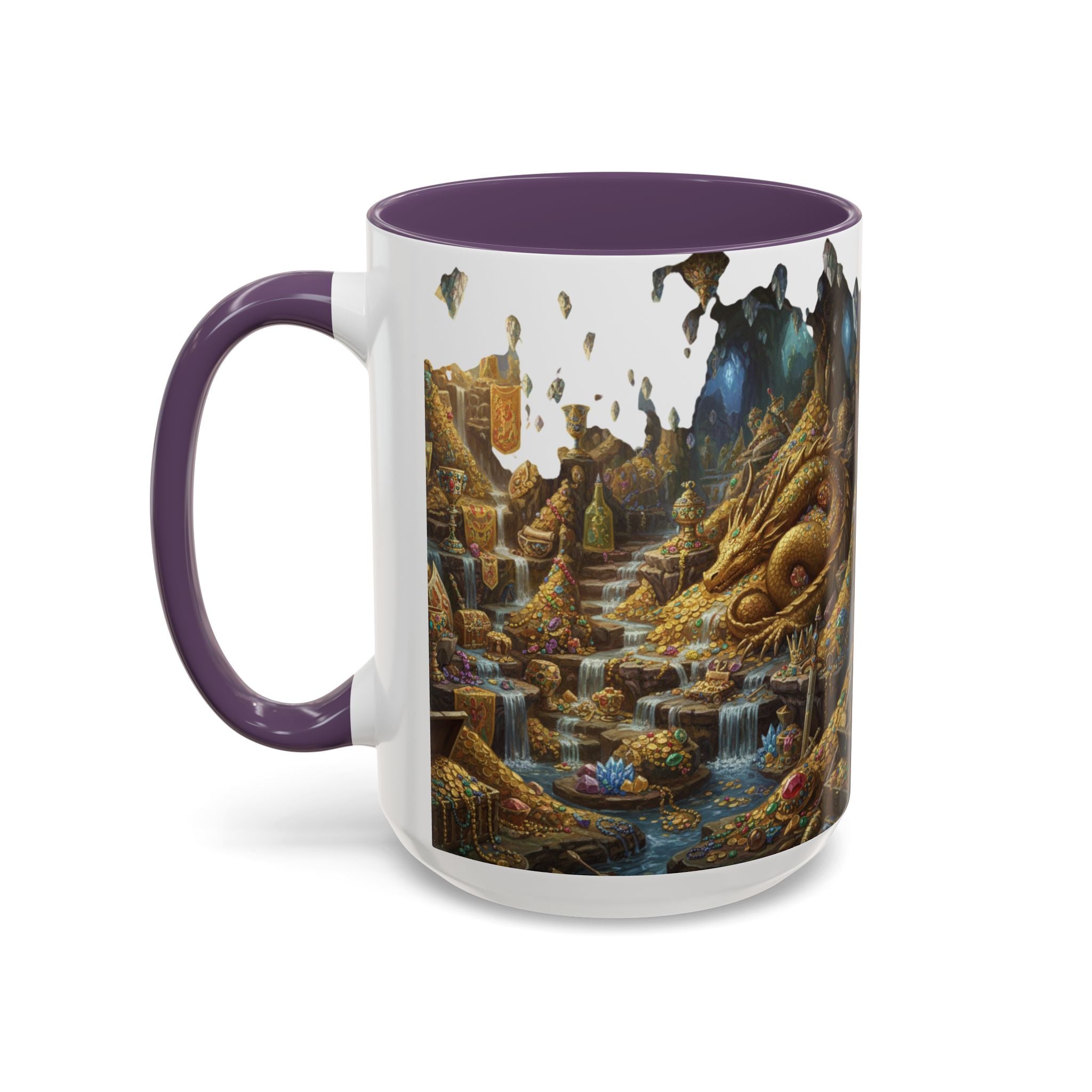 Dragon Hoard Accent Coffee Mug — Fantasy Treasure Landscape (11/15 oz)