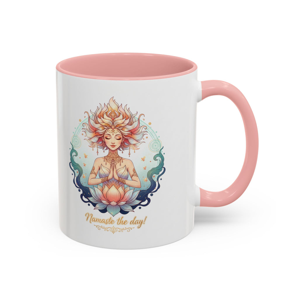 Namaste the Day Yoga Coffee Mug — Lotus Meditation Accent Mug (11/15oz)