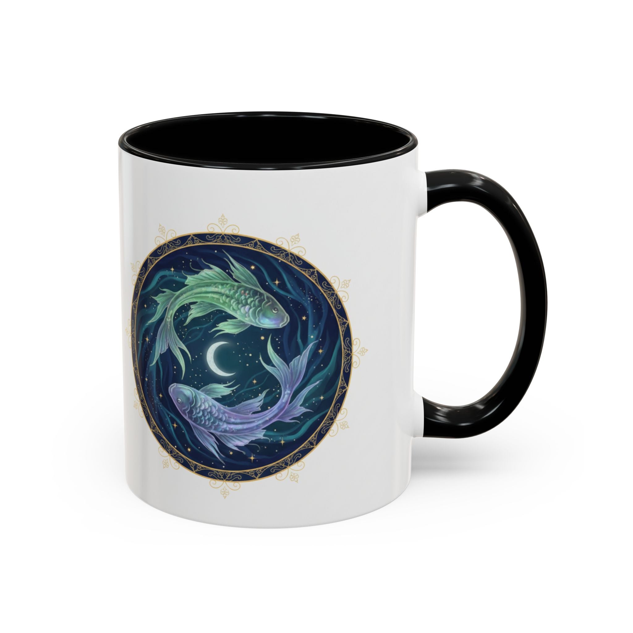 Koi Yin Yang Coffee Mug — Celestial Fish Moon Ceramic Accent Mug (11/15oz)