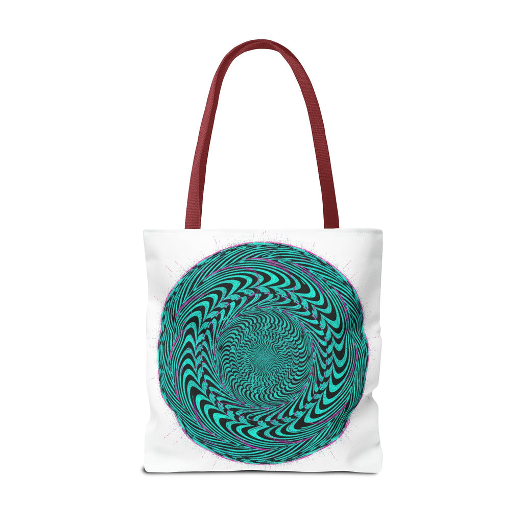 Psychedelic Spiral Tote Bag — Teal Optical Illusion All-Over Print