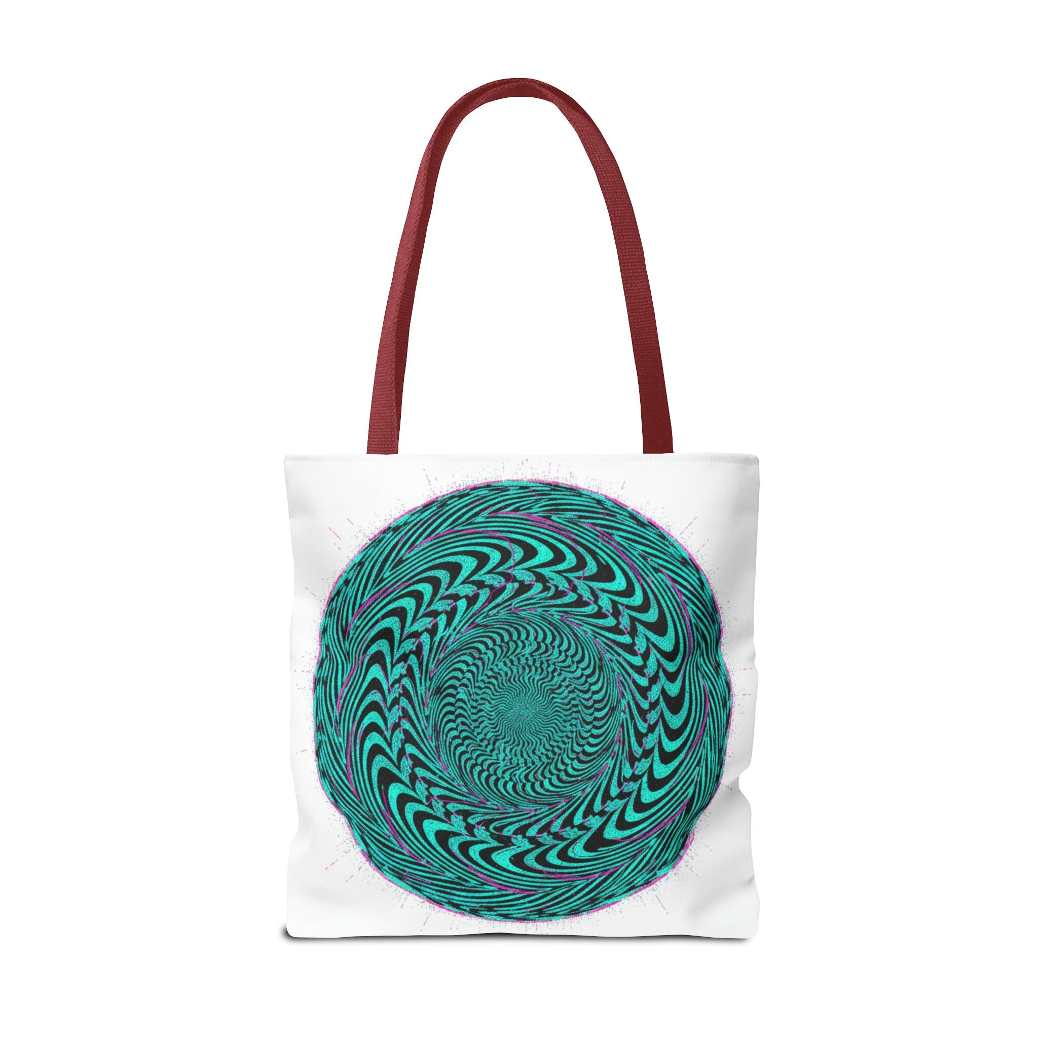 Psychedelic Spiral Tote Bag — Teal Optical Illusion All-Over Print