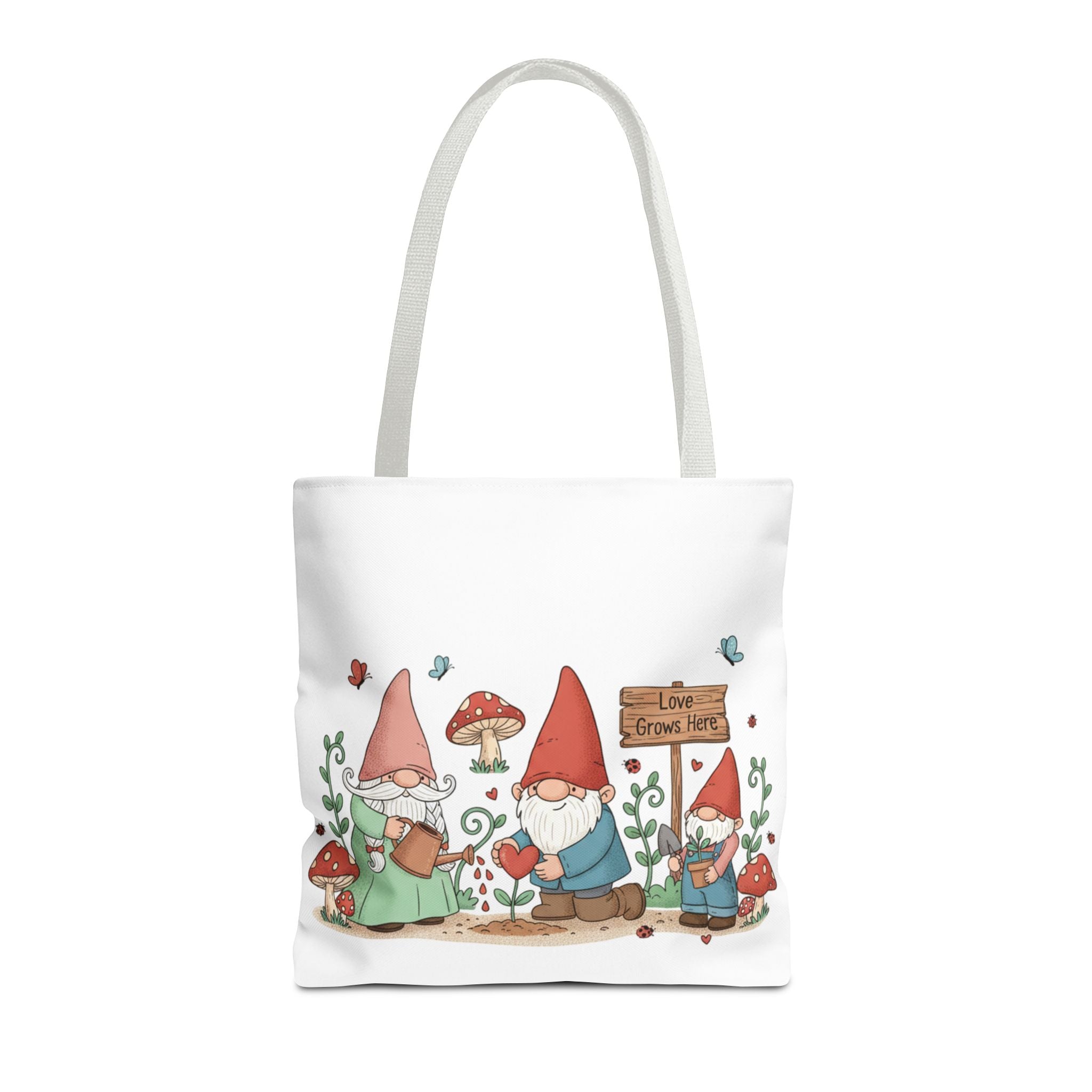 Gnome Garden Tote Bag — Cute Gardening Gnomes "Love Grows Here" Canvas Tote