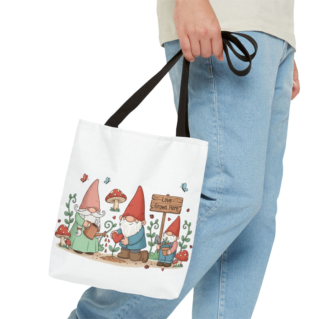 Gnome Garden Tote Bag — Cute Gardening Gnomes "Love Grows Here" Canvas Tote