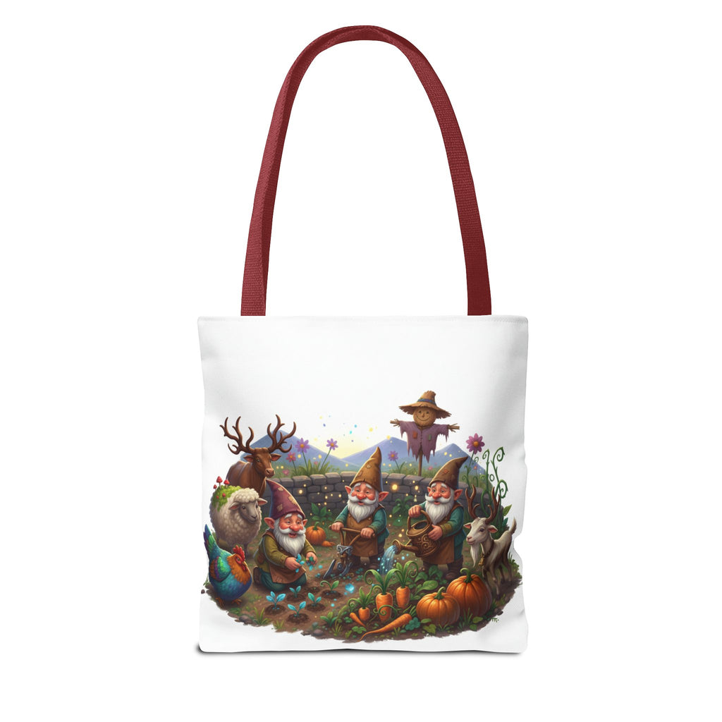 Gnome Garden Tote Bag — Whimsical Gnome & Pumpkin Illustration AOP Tote