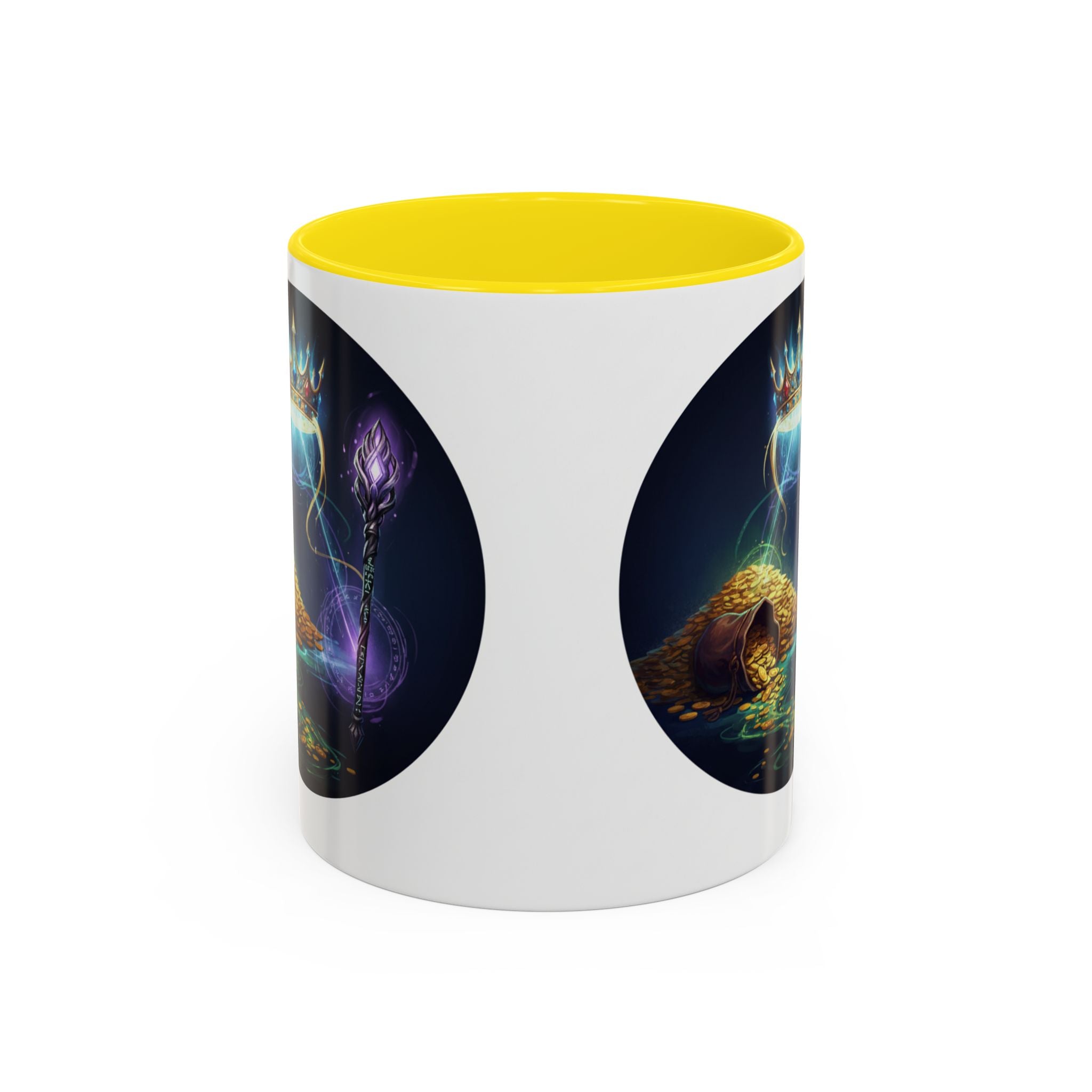 Magic Crown Coffee Mug — Fantasy Wizard Staff & Spilled Gold Accent Mug (11/15 oz)