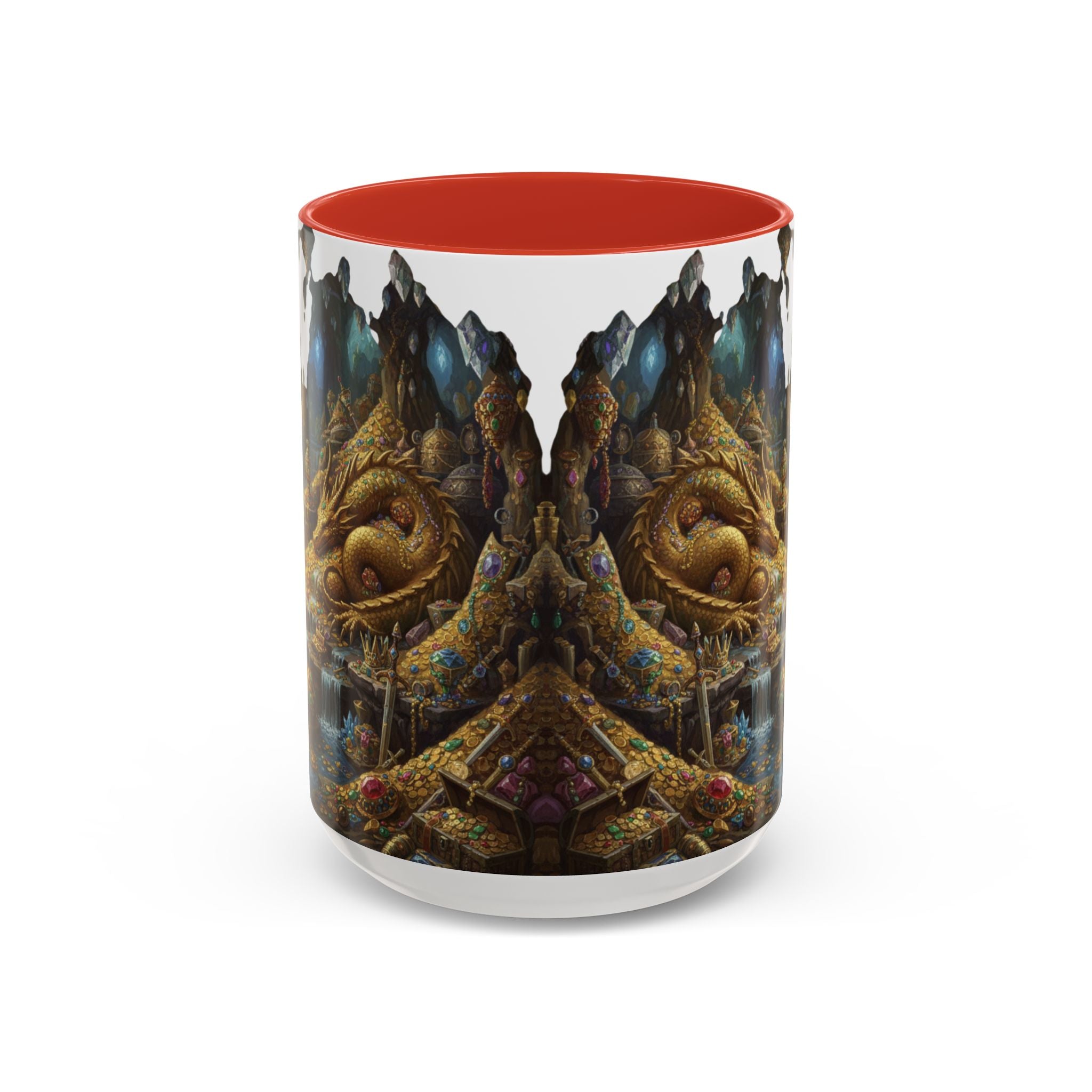 Dragon Hoard Accent Coffee Mug — Fantasy Treasure Landscape (11/15 oz)
