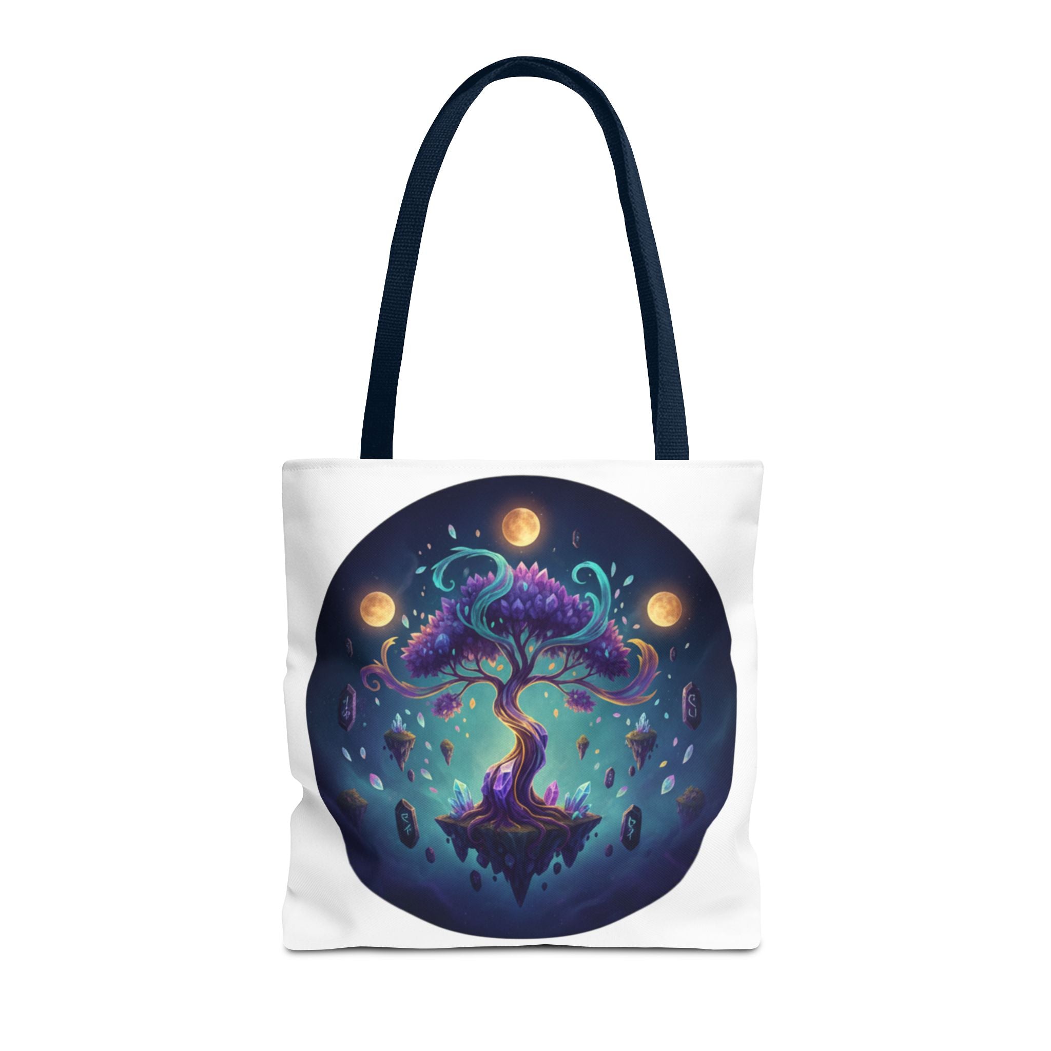 Mystic Floating Tree Tote Bag — Cosmic Moonlight Illustration All-Over Print