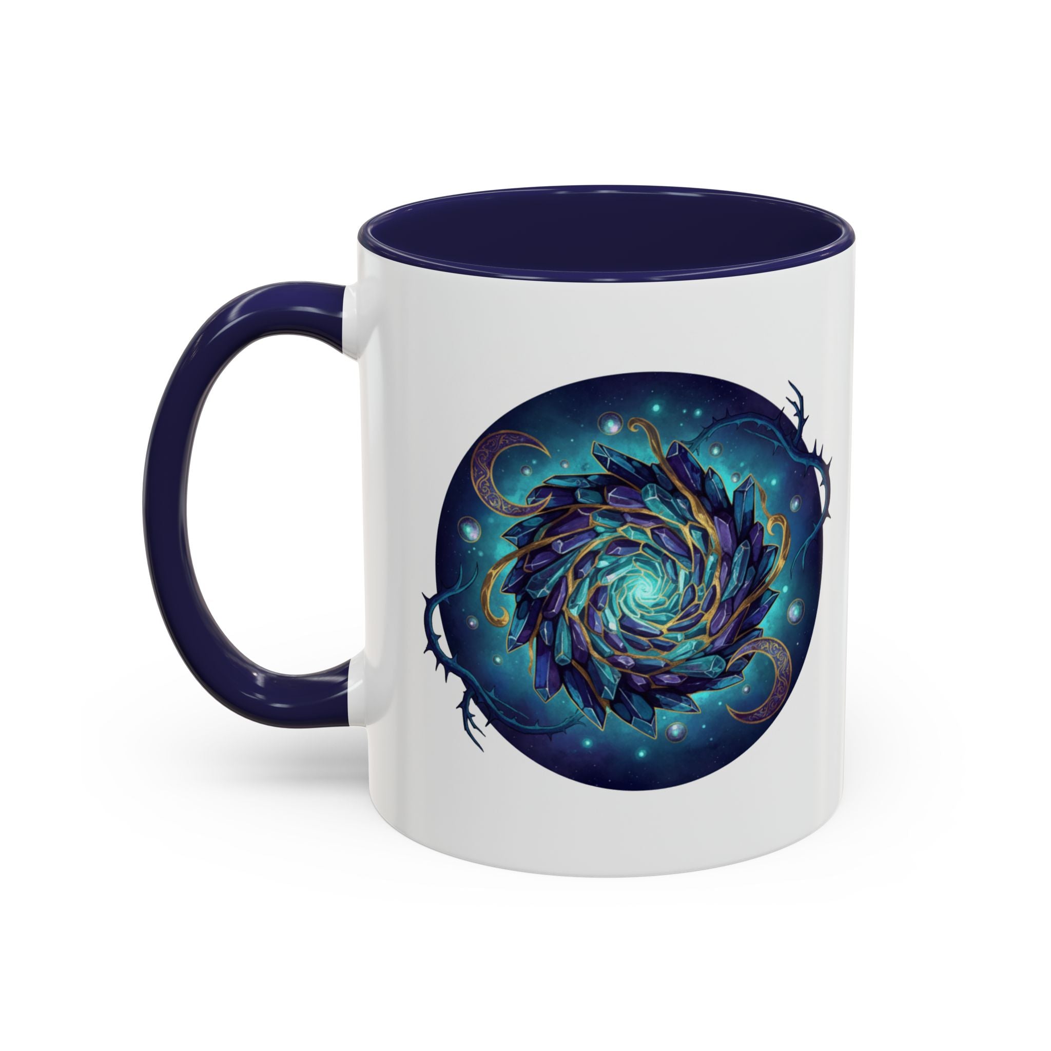 Galaxy Feather Spiral Accent Mug — Cosmic Boho Coffee Cup (11/15oz)