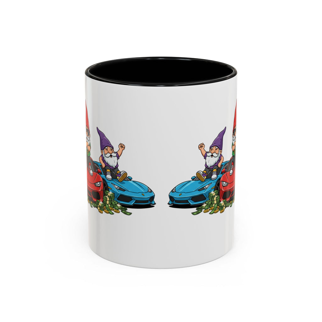 Gnome Car Crew Accent Coffee Mug — Racing Gnomes with Sports Cars (11/15oz)