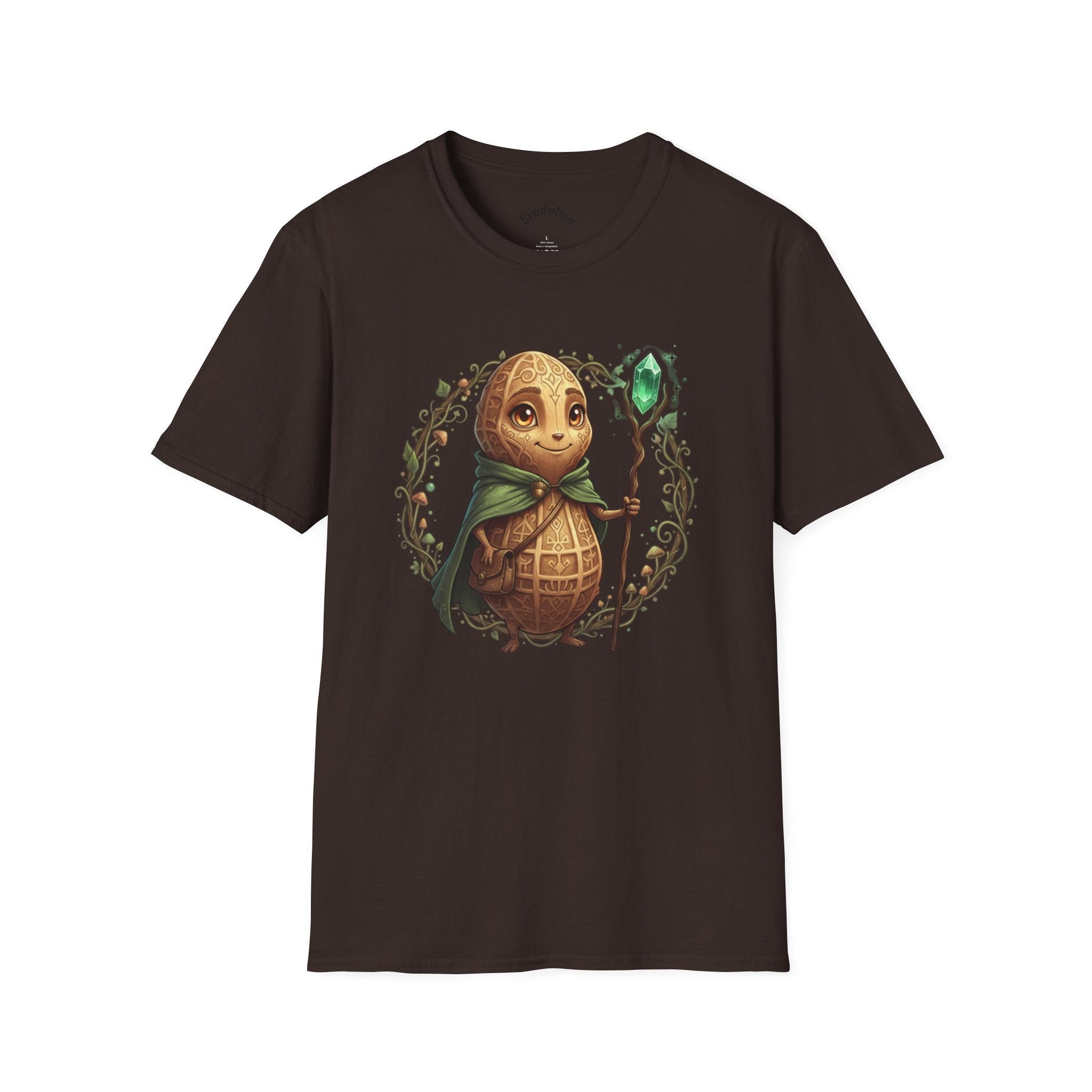 Fantasy Forest Wizard T-Shirt — Cute Turtle Mage with Emerald Staff