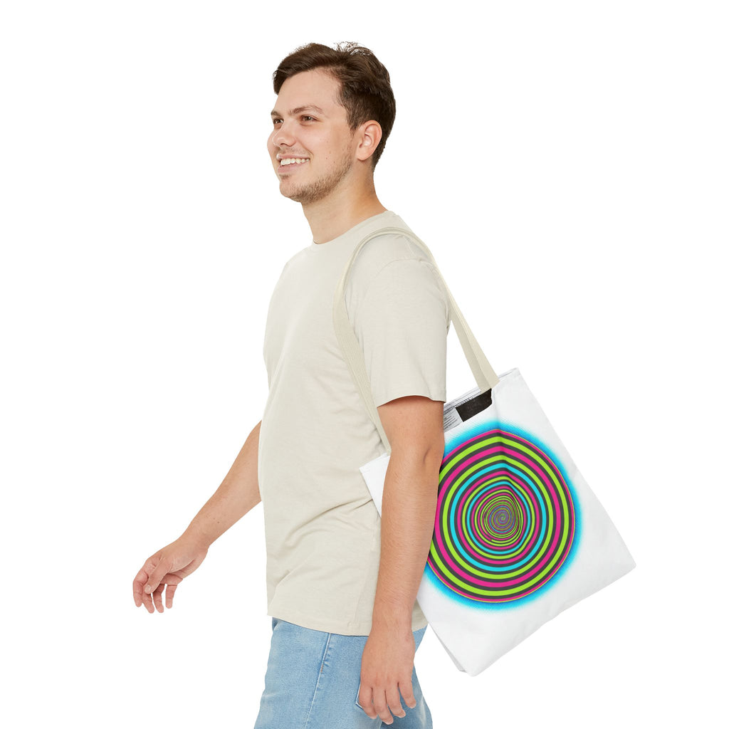 Psychedelic Spiral Tote Bag — Colorful Vortex All-Over Print Tote