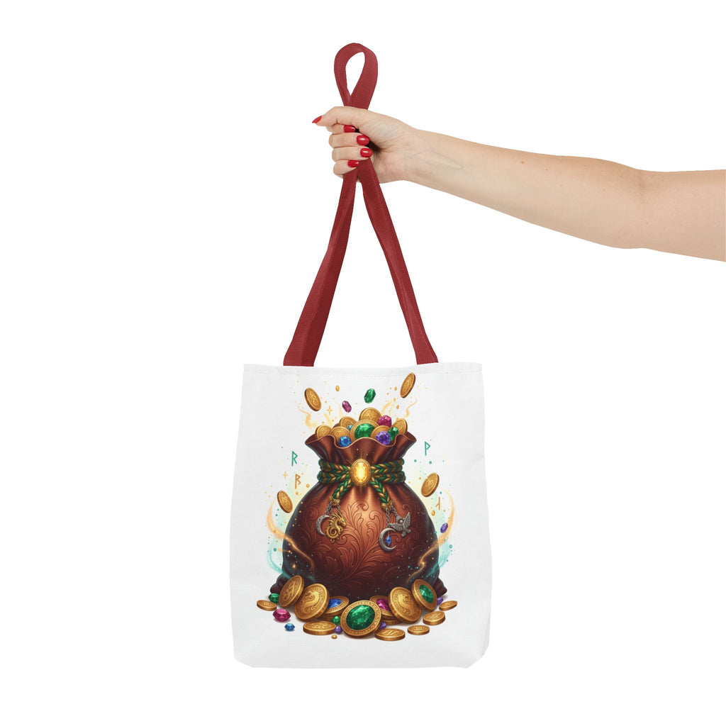 Treasure Pouch Tote Bag — Colorful Gem & Gold Coin All-Over Print Tote