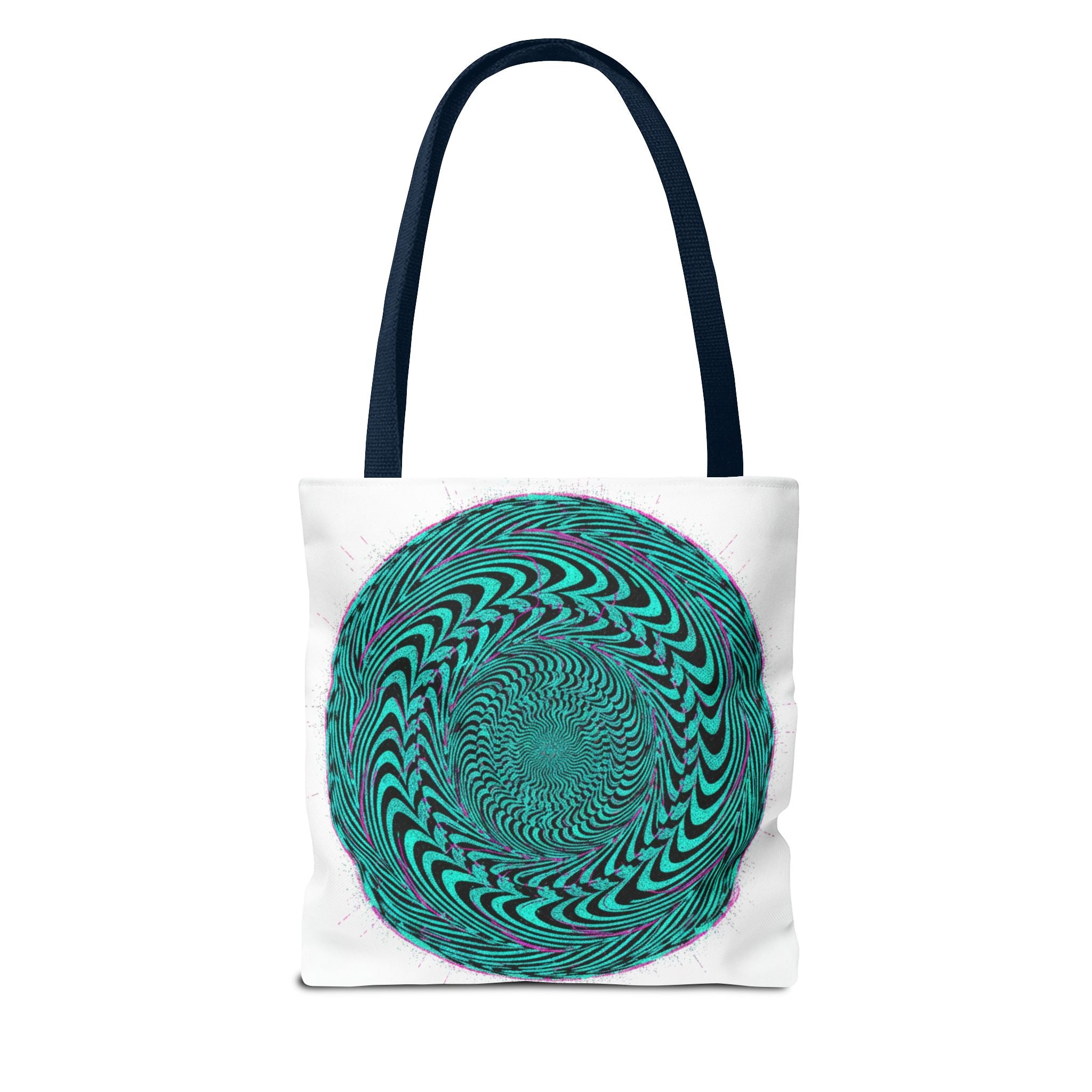 Psychedelic Spiral Tote Bag — Teal Optical Illusion All-Over Print