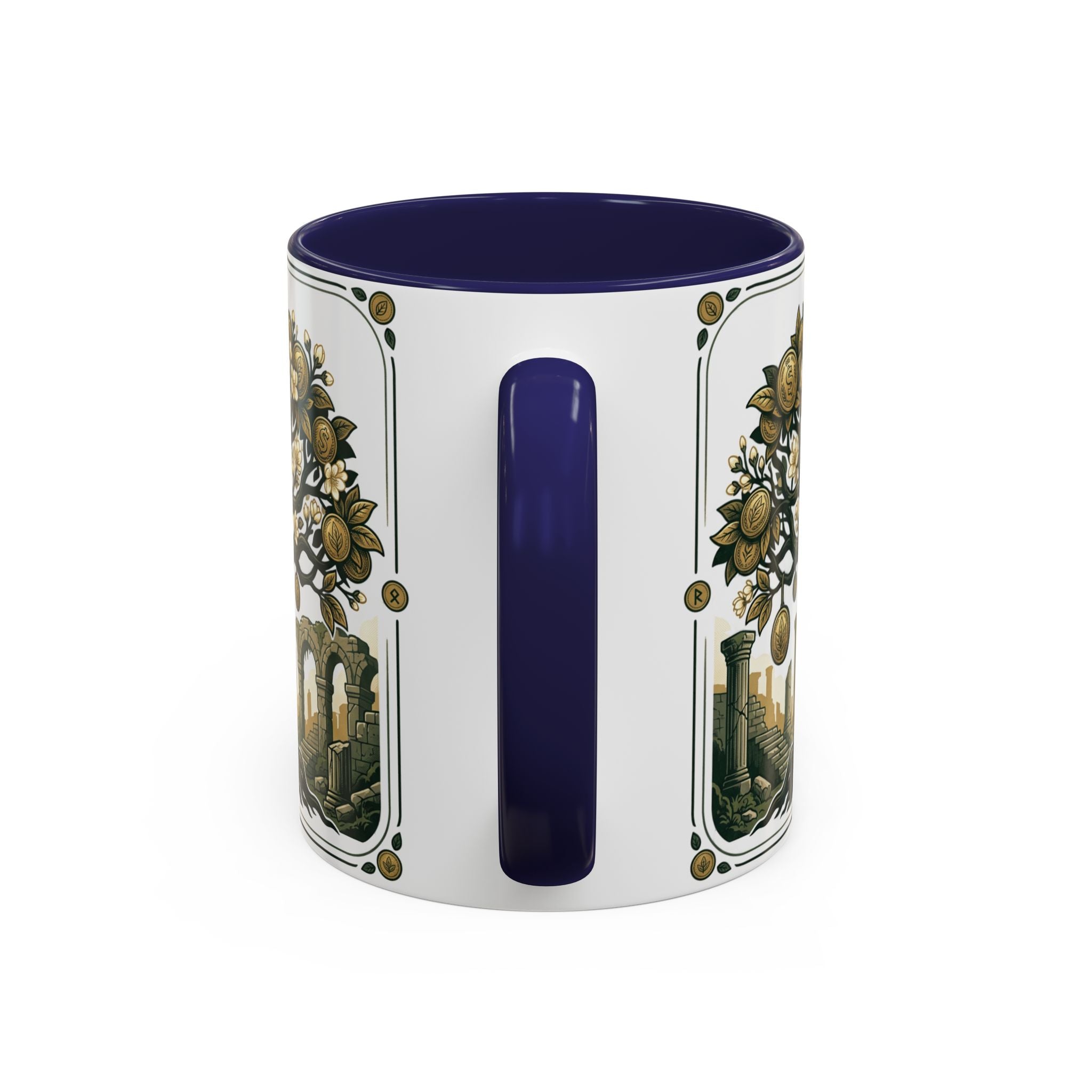 Ornate Tree of Coins Coffee Mug — Gold Ruins Accent Ceramic Mug (11/15oz)