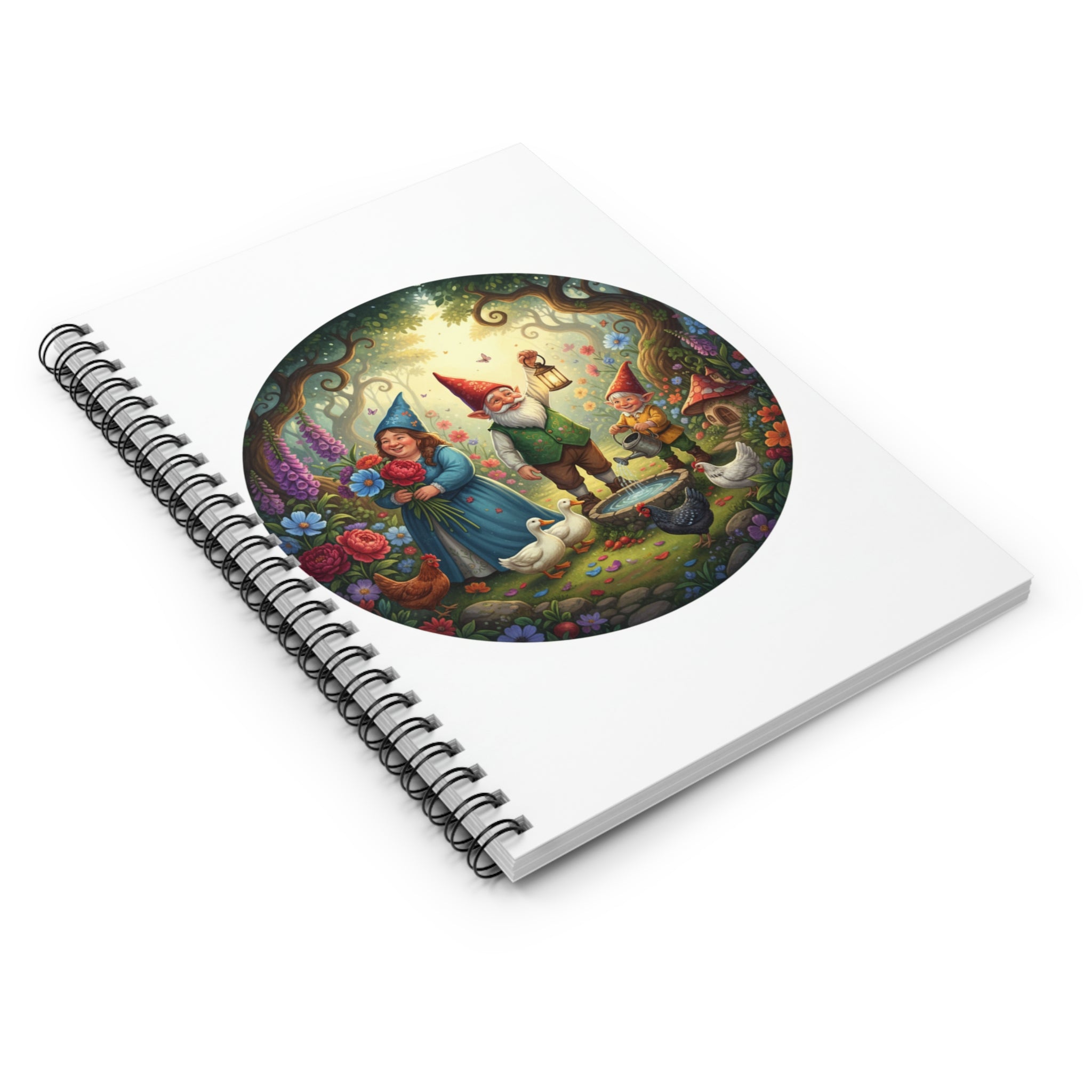 Gnome Family Garden Spiral Notebook — Whimsical Fairy Tale Ruled Journal