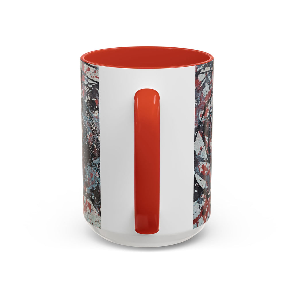 Abstract Splatter Accent Coffee Mug — Red, Black & White Artistic Design (11/15oz)