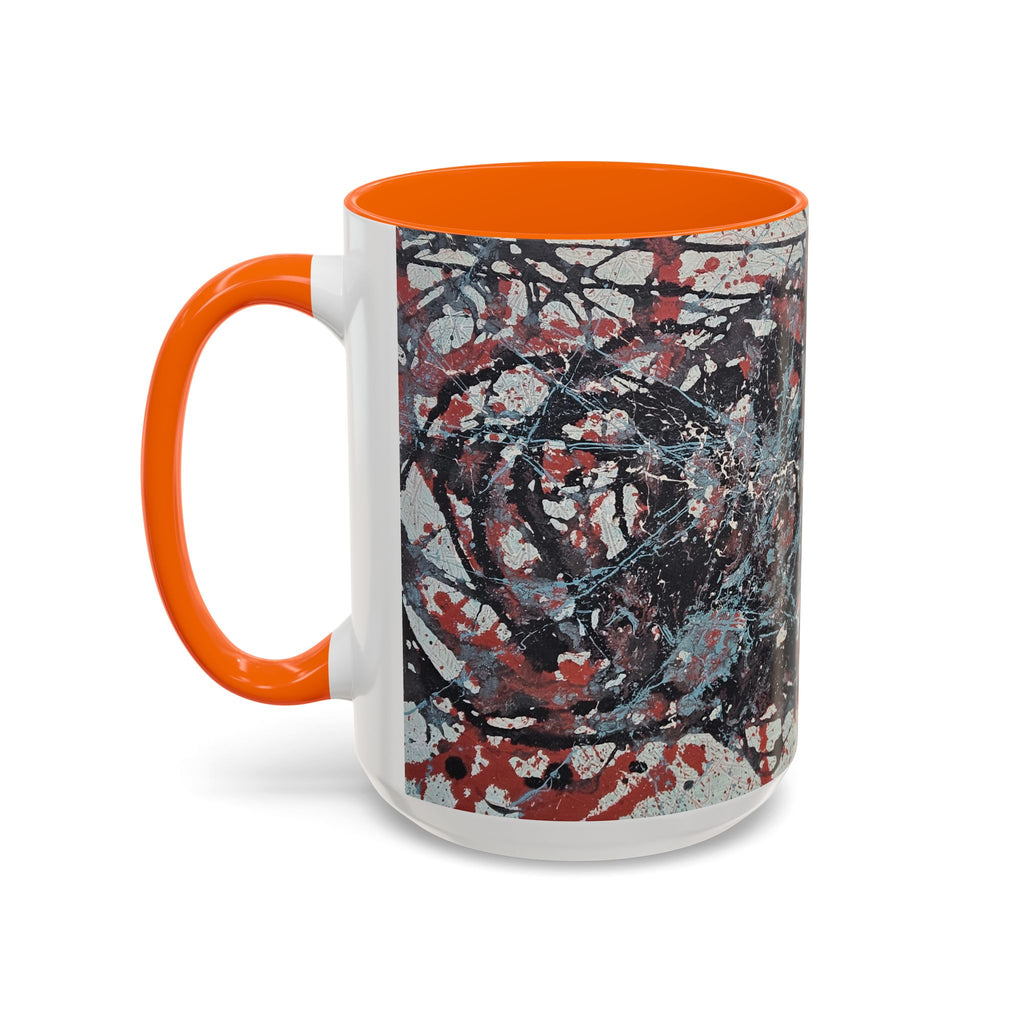 Abstract Splatter Accent Coffee Mug — Red, Black & White Artistic Design (11/15oz)