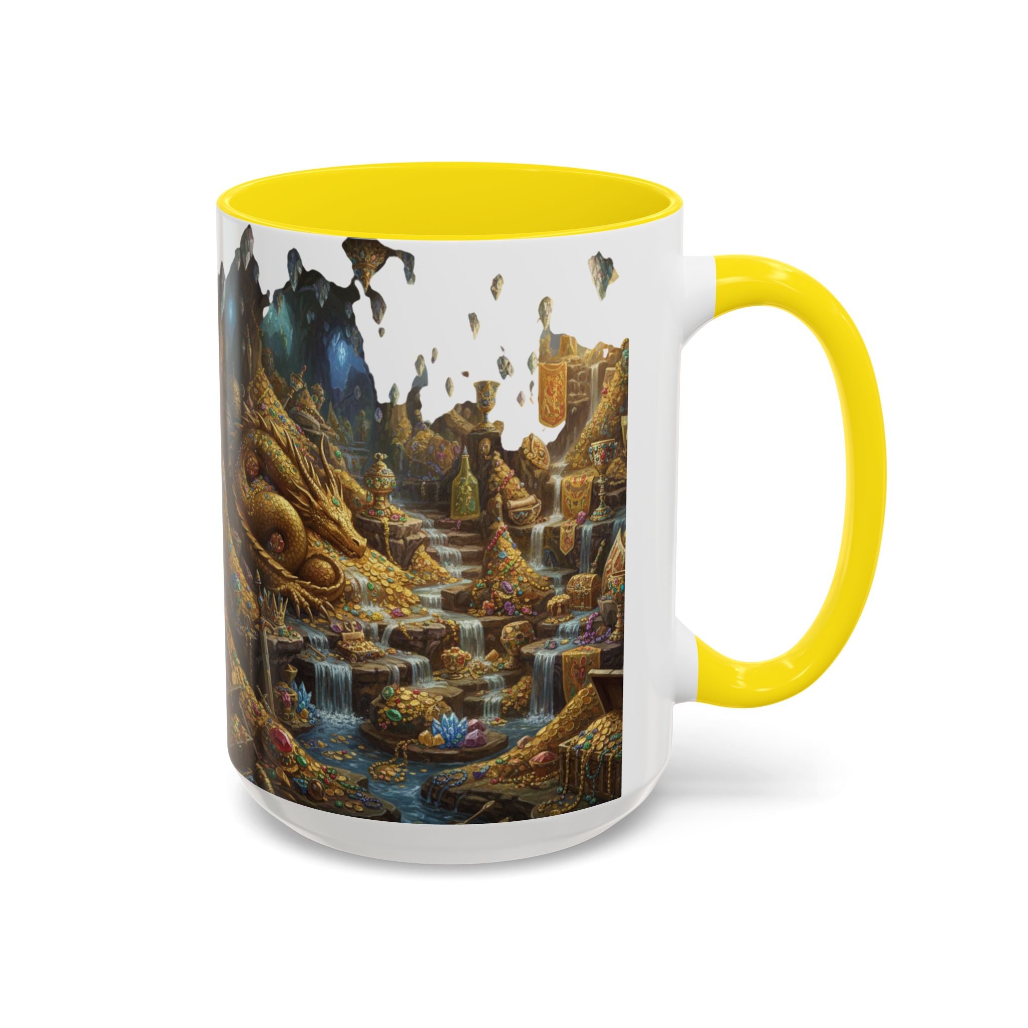 Dragon Hoard Accent Coffee Mug — Fantasy Treasure Landscape (11/15 oz)