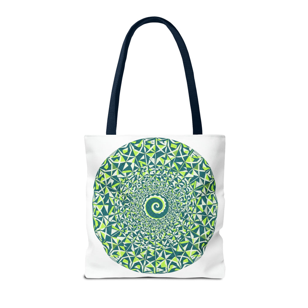 Spiral Mandala Tote Bag — Green Geometric All-Over Print Tote